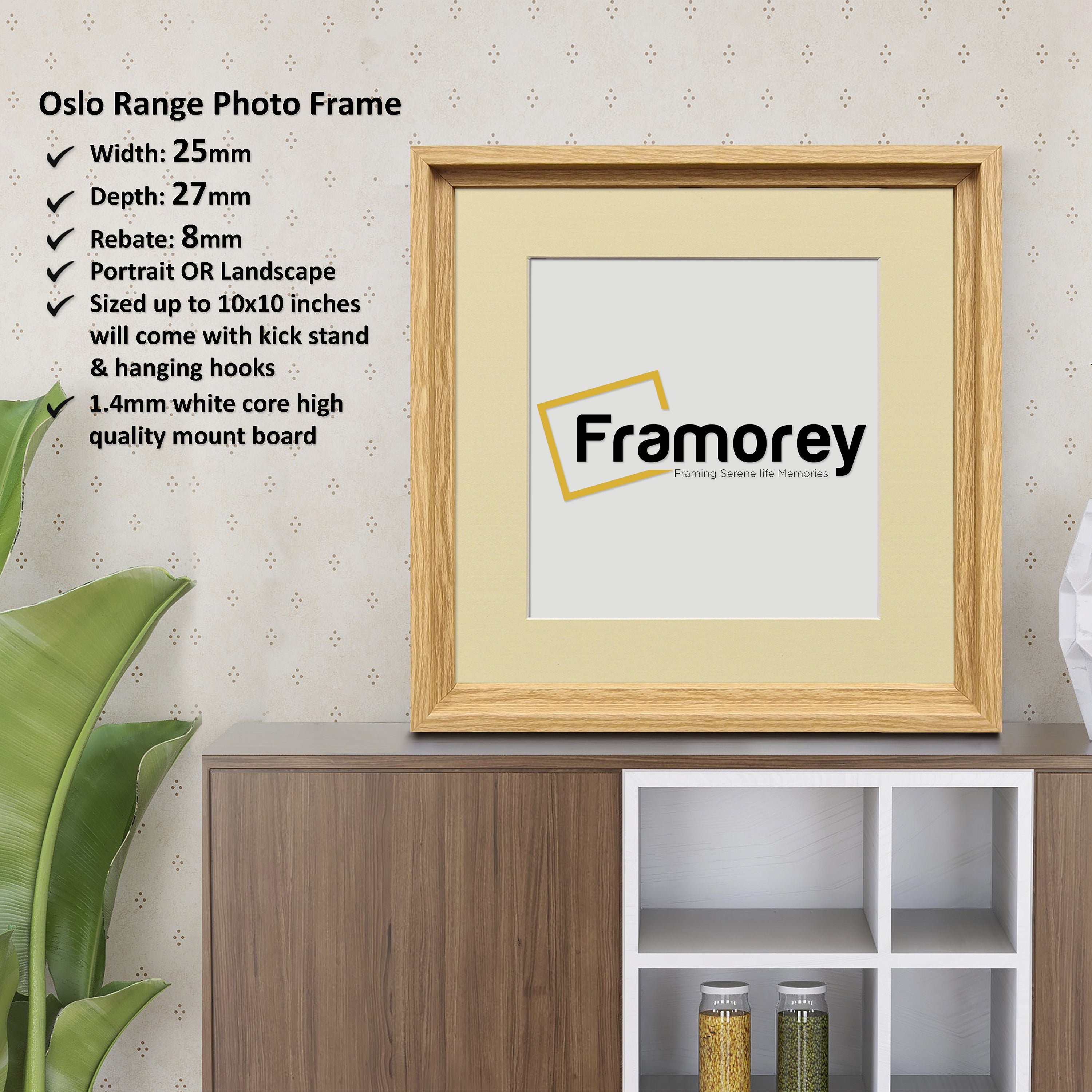 Square Size Oak Oslo Photo Frames Wall Art Frames With Ivory Mount