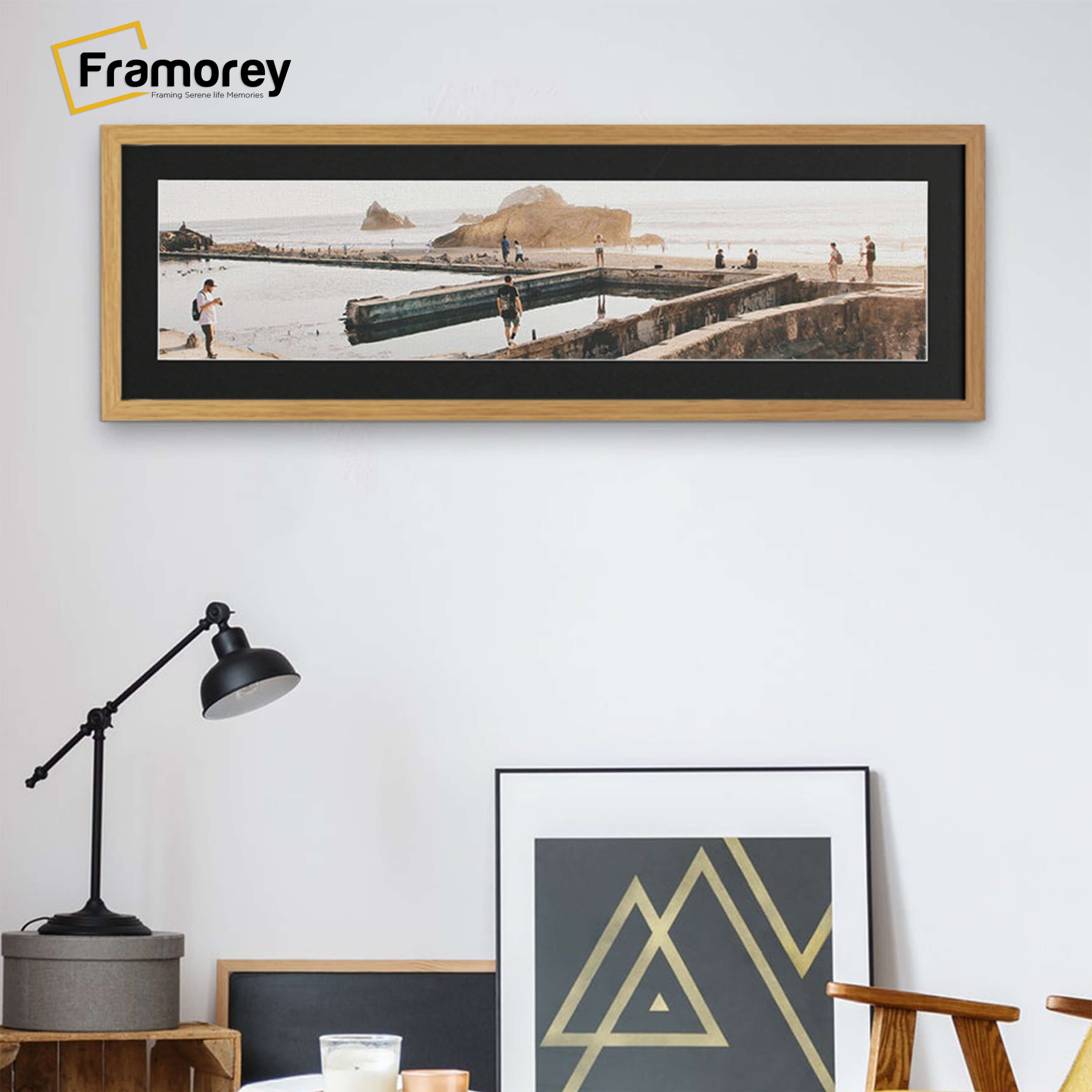 Panoramic Thin Matt Oak Picture Frames with Black Mount