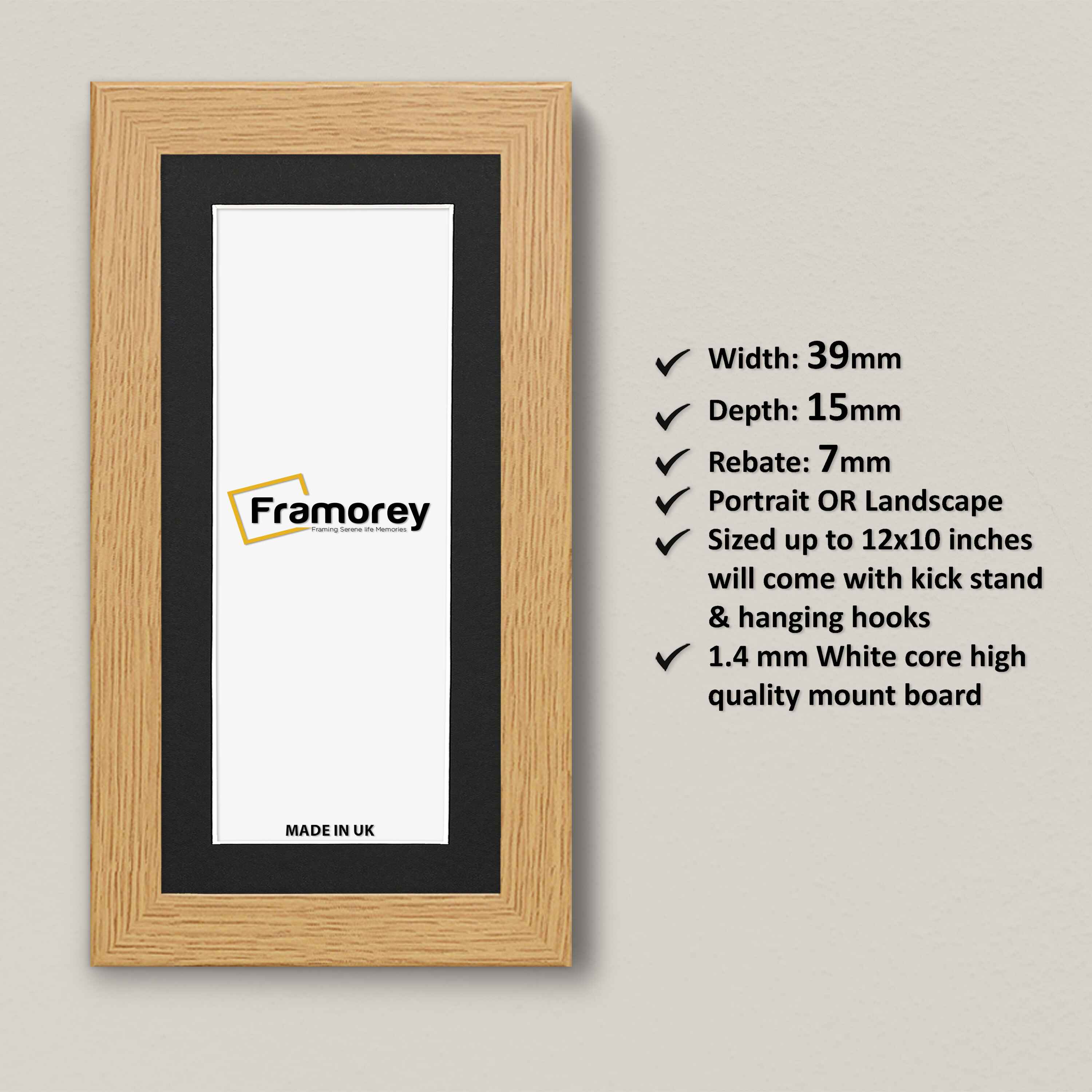 Panoramic Size Oak Picture Frames Handmade Wooden Poster Frames With Black Mount
