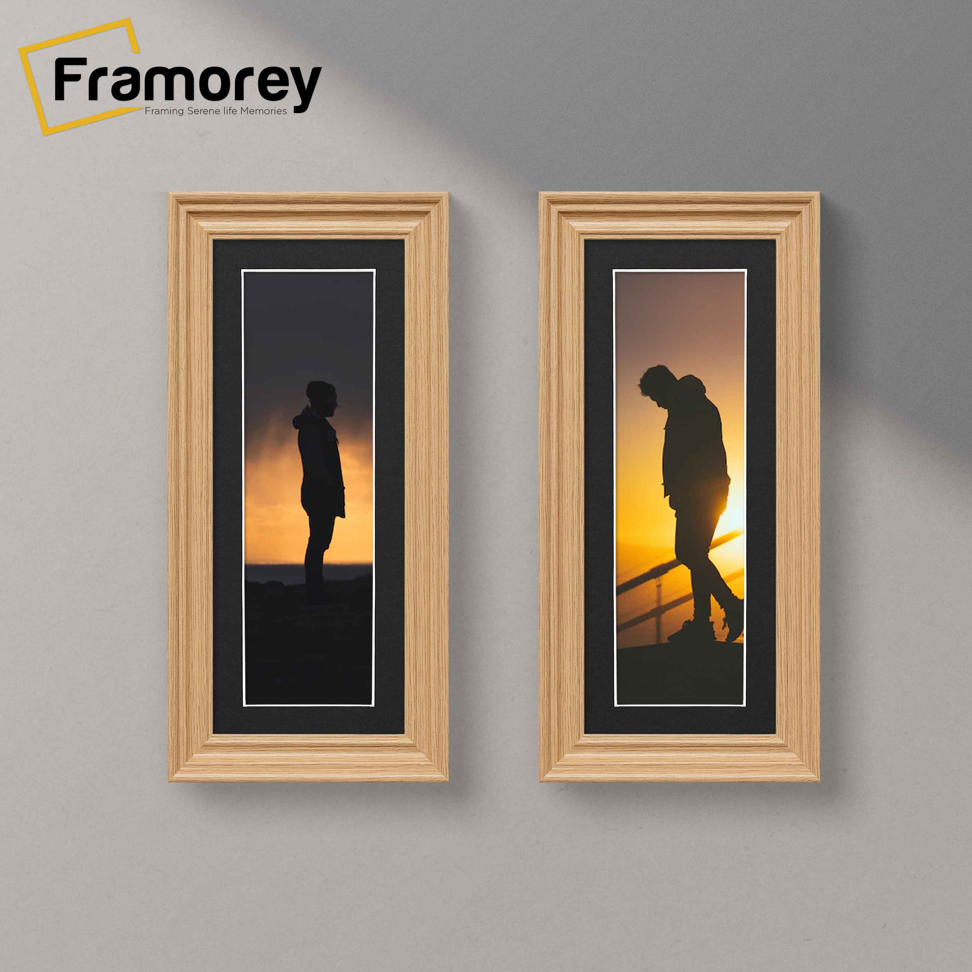 Swept Style Panoramic Oak Picture Frame Wall Décor Photo Frame With Black Mount