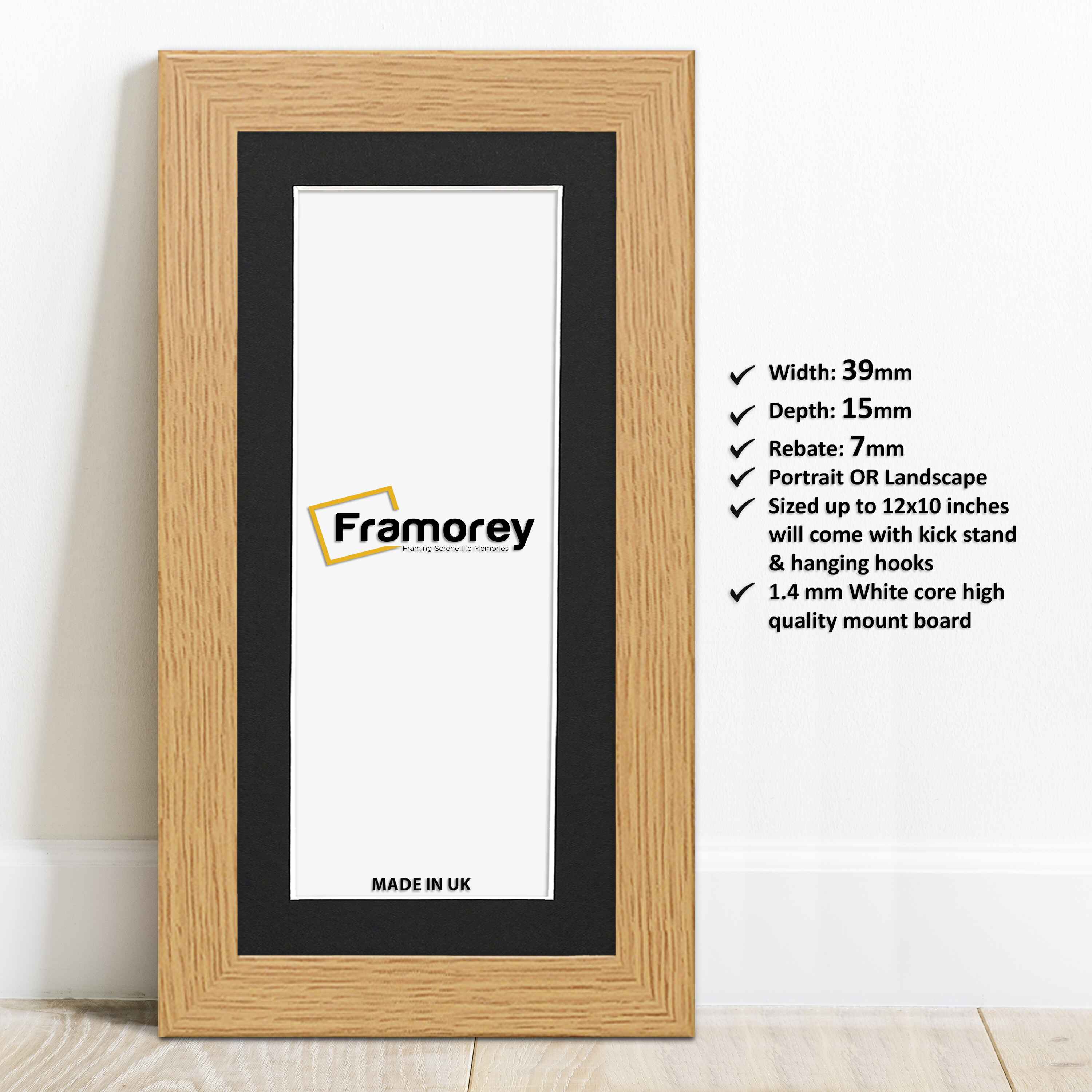 Panoramic Size Oak Picture Frames Handmade Wooden Poster Frames With Black Mount