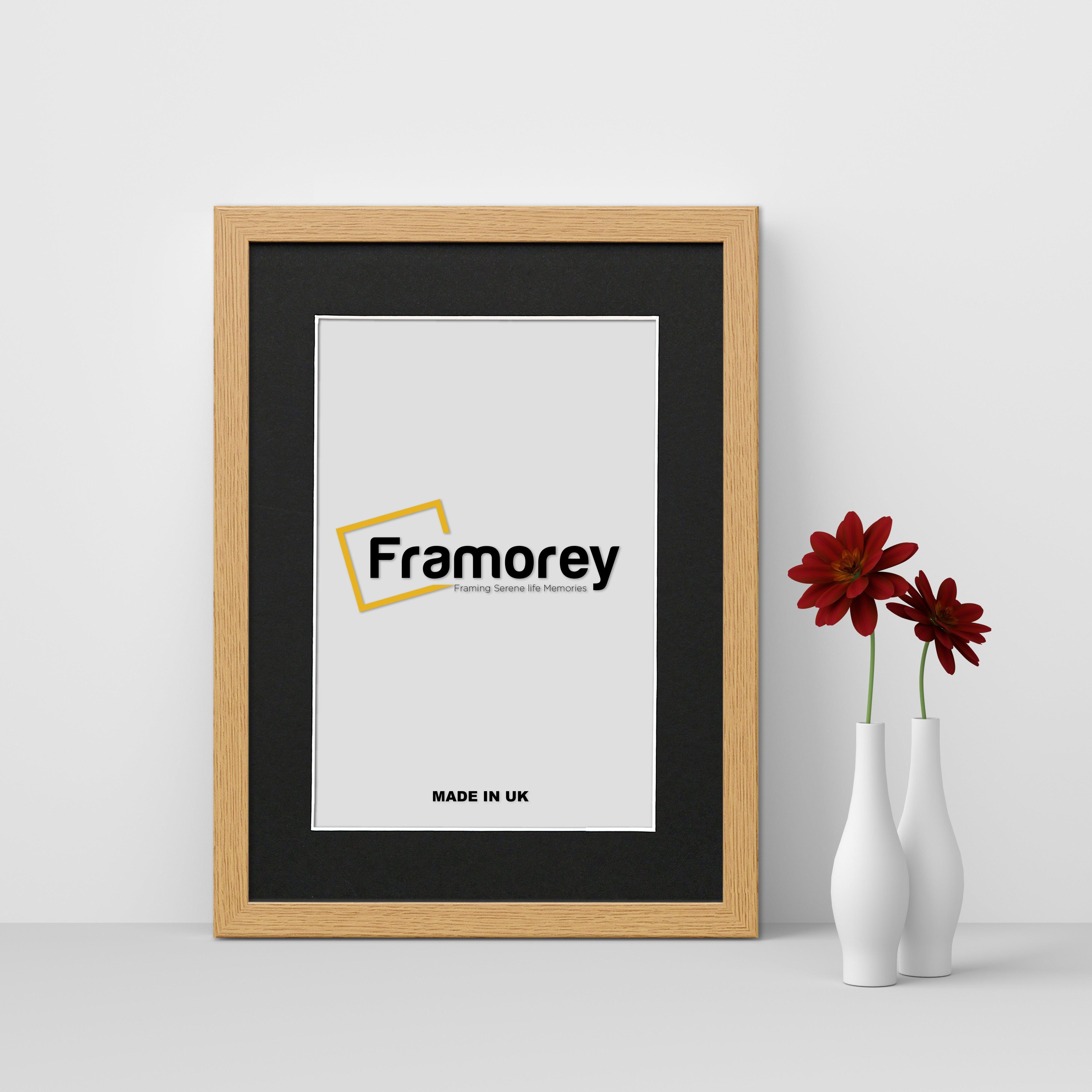 Square Size Oak Photo Frame With Black Mount Picture Frames 24MM - FRAMOREY