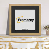 Flat Square Size Oak Picture Photo Frame With Black Mount