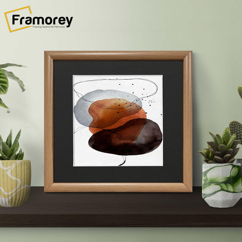 Square Size Oak Minimalist Photo Frame With Black Mount