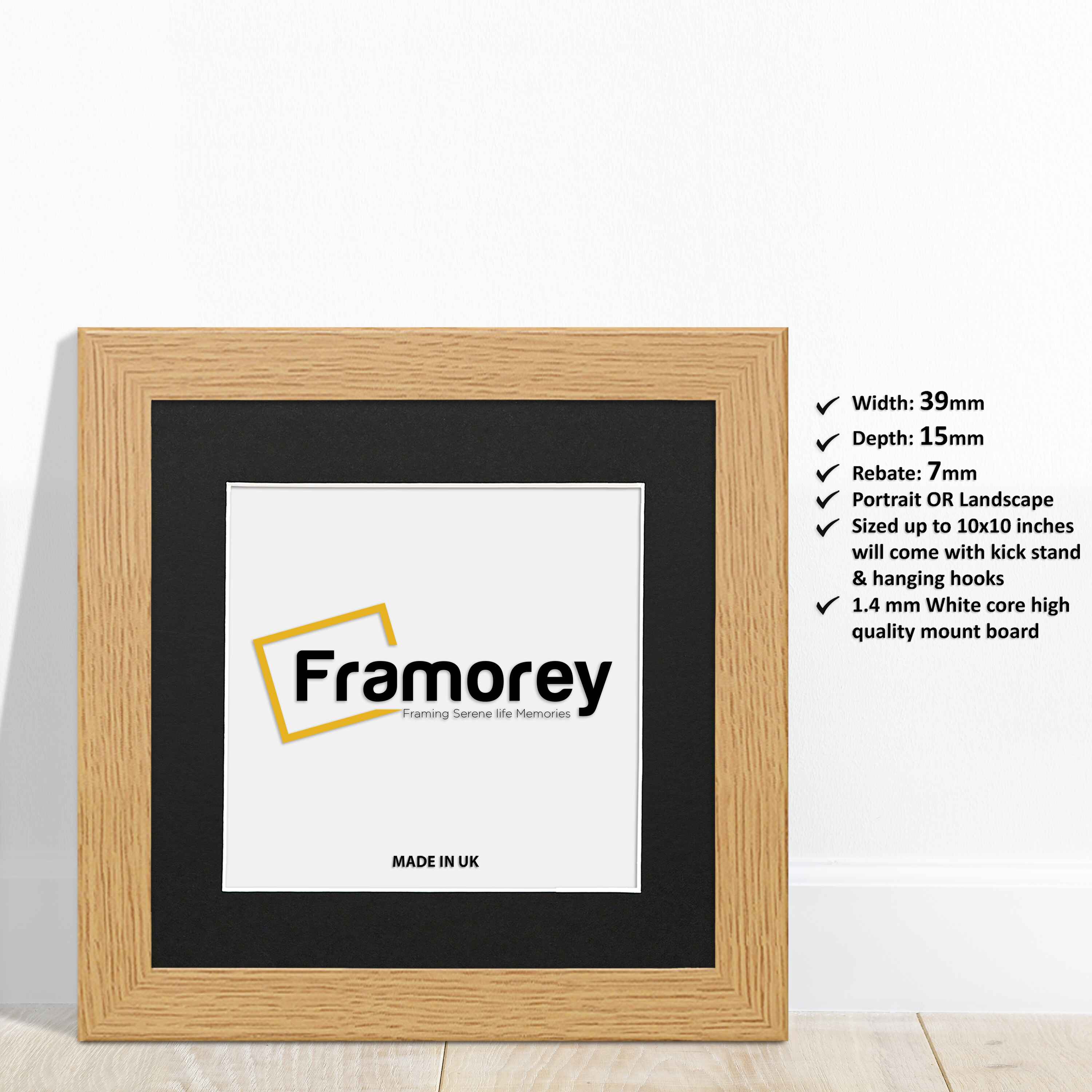 Square Size Oak Picture Frames with Black Mount