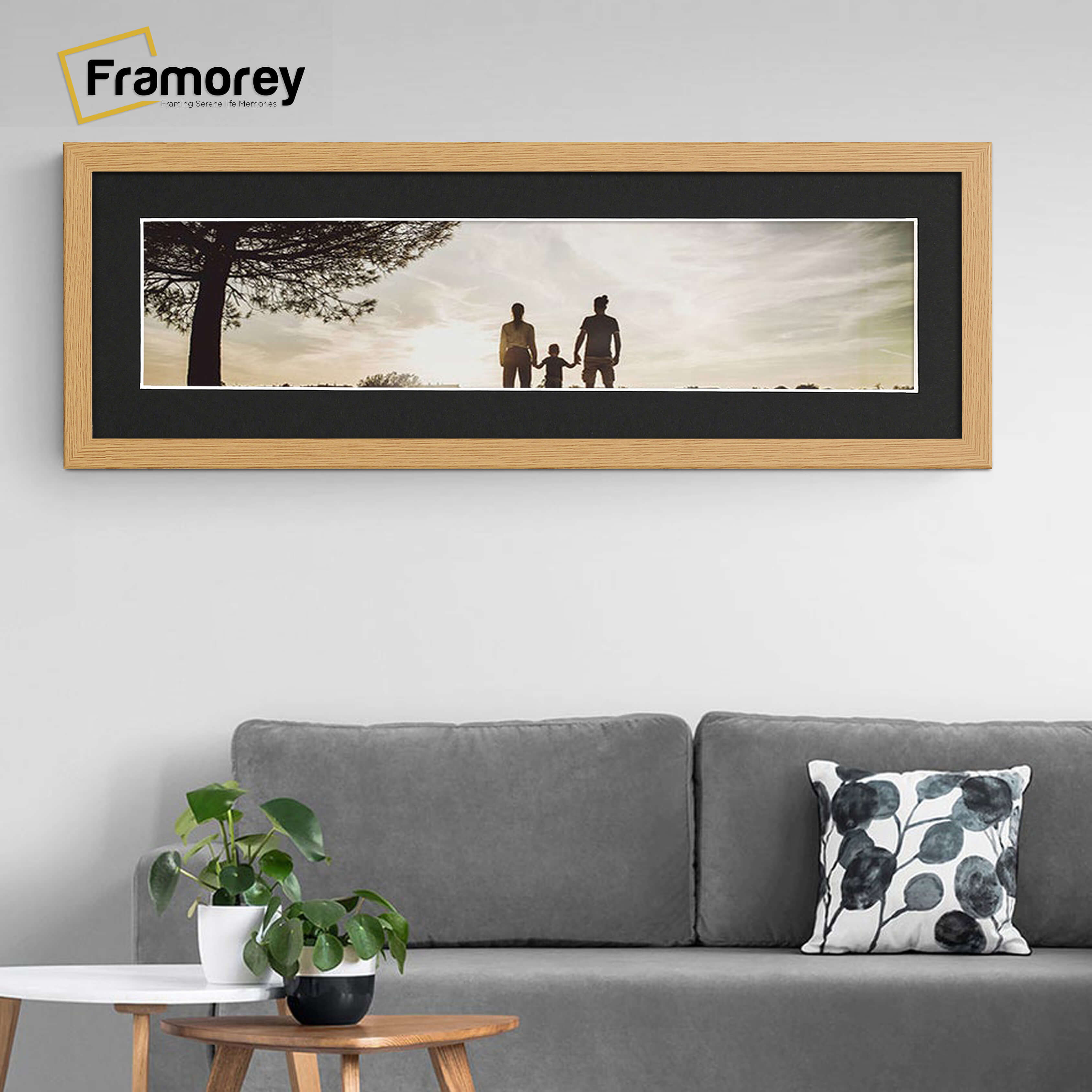 Panoramic Oak Picture Frame With Black Mount Wall Décor Frame
