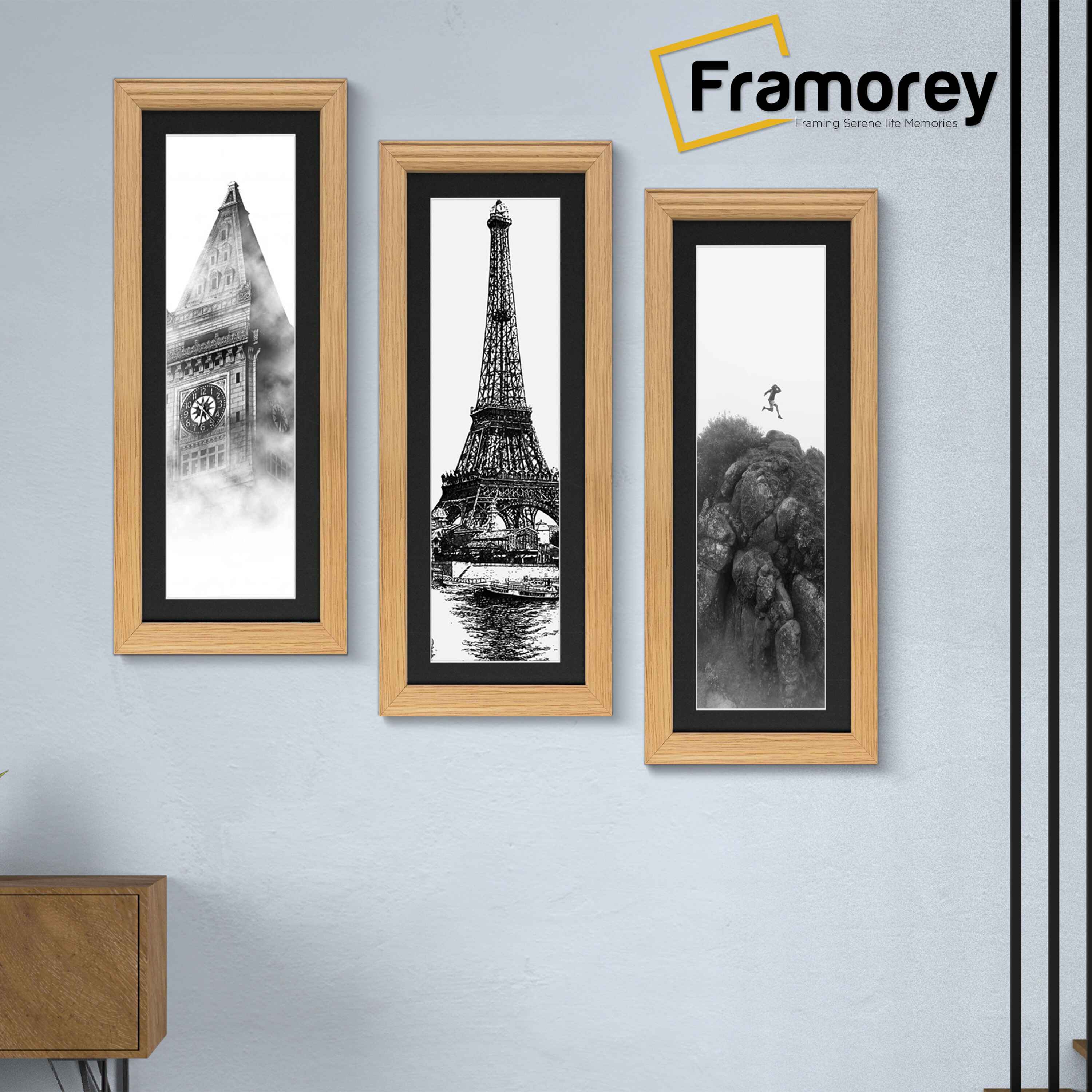 Antique Style Panoramic  Size Oak Picture Frame Wall Art Photo Frame With Black Mount