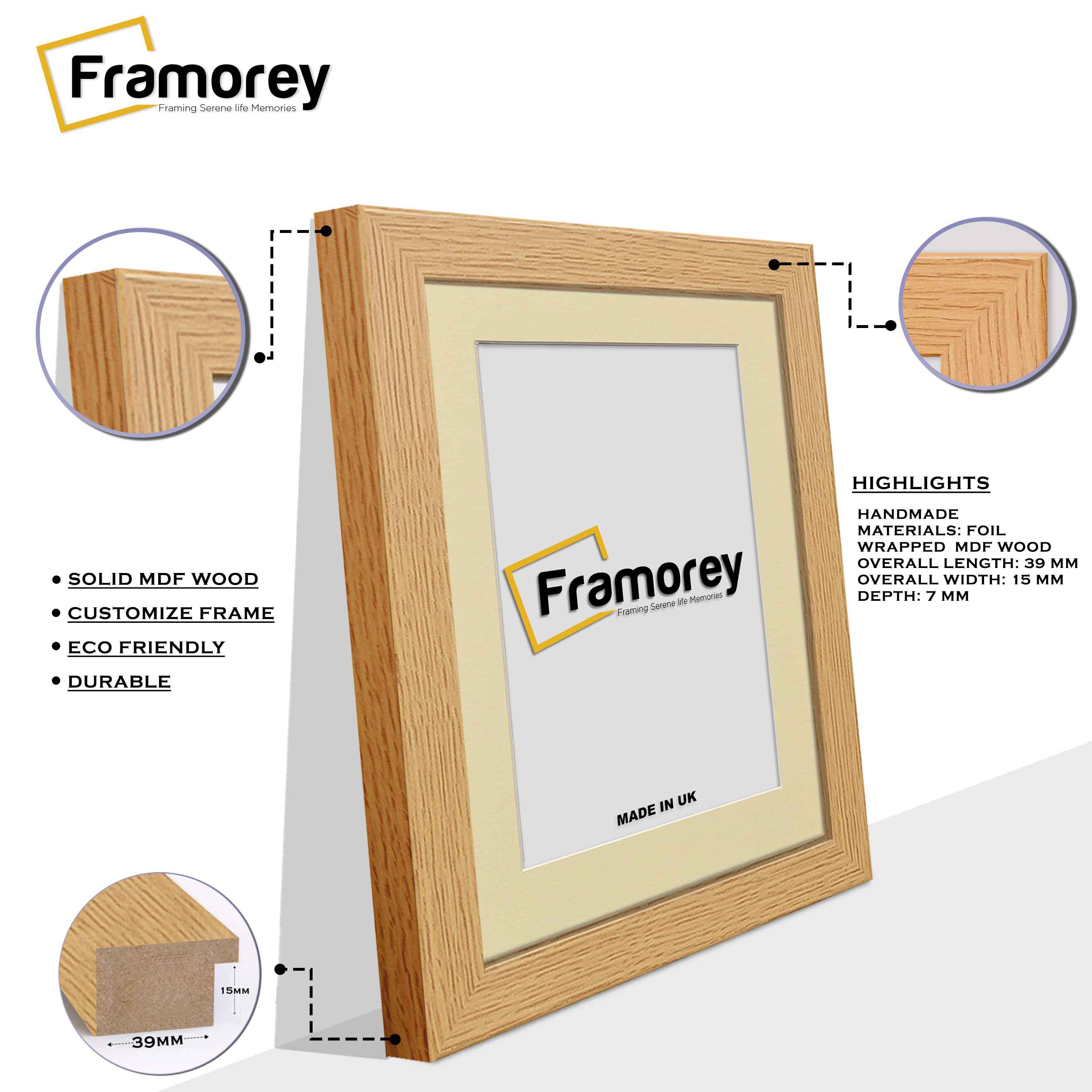 Oak Picture Photo Frames Handmade Wooden Effect Poster Frames With Ivory Mount
