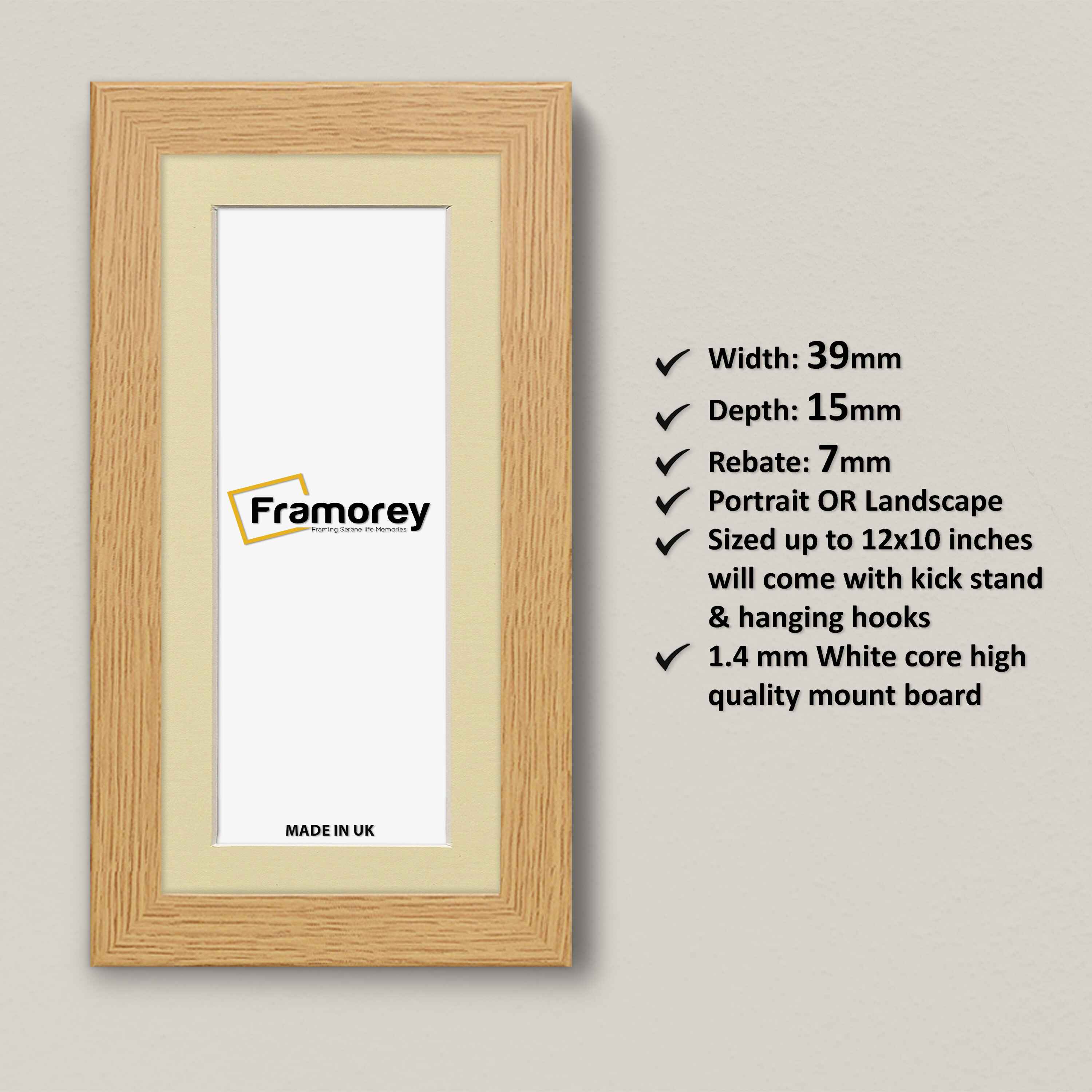 Panoramic Size Oak Picture Frames Handmade Wooden Poster Frames With Ivory Mount