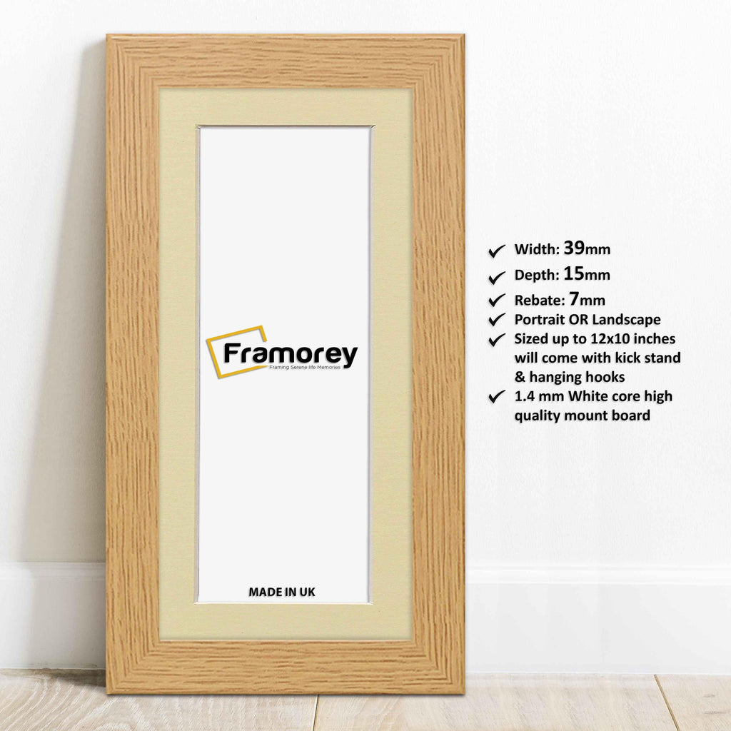 Panoramic Oak Picture Frames Handmade Poster Frames With Ivory Mount