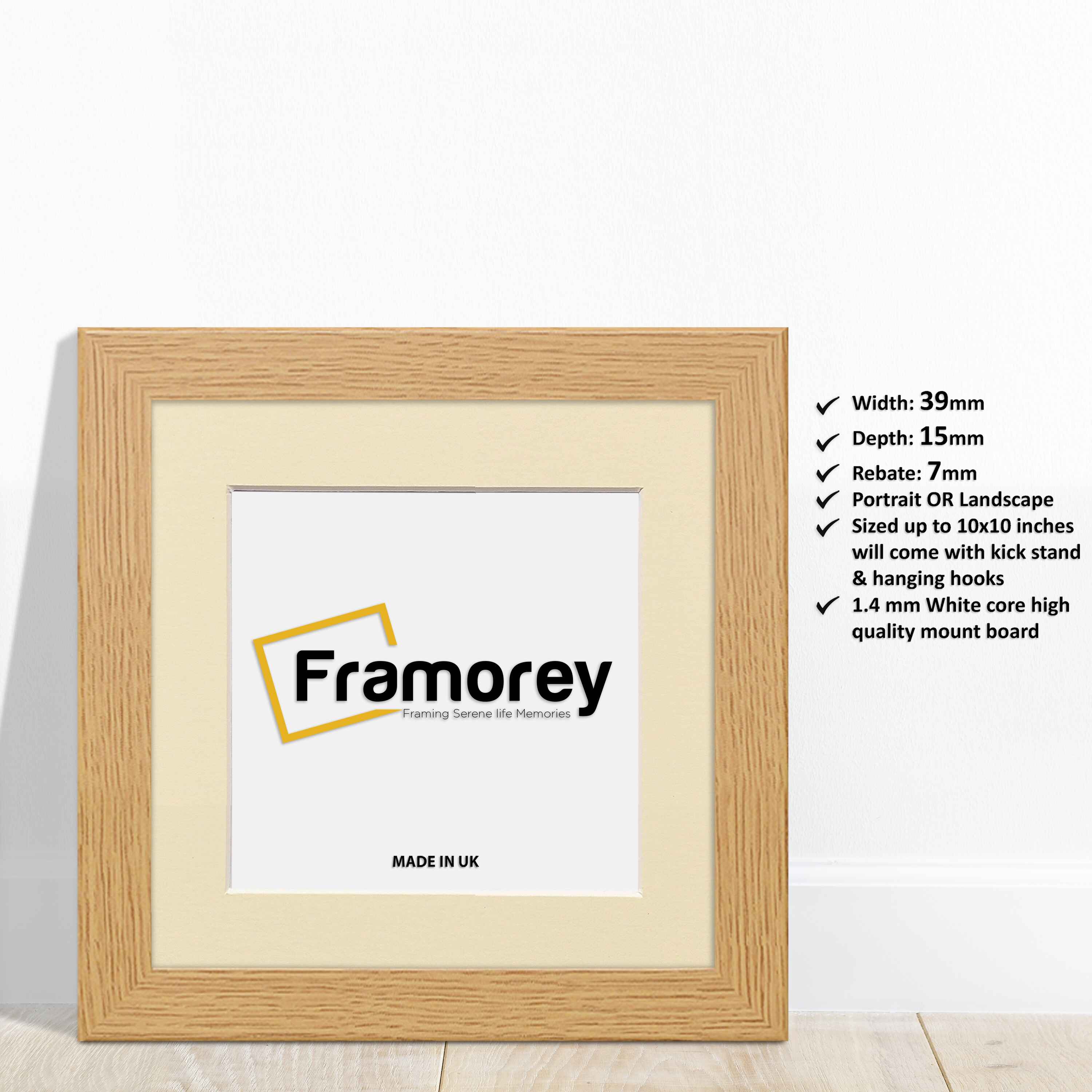 Square Size Oak Picture Frames with Ivory Mount