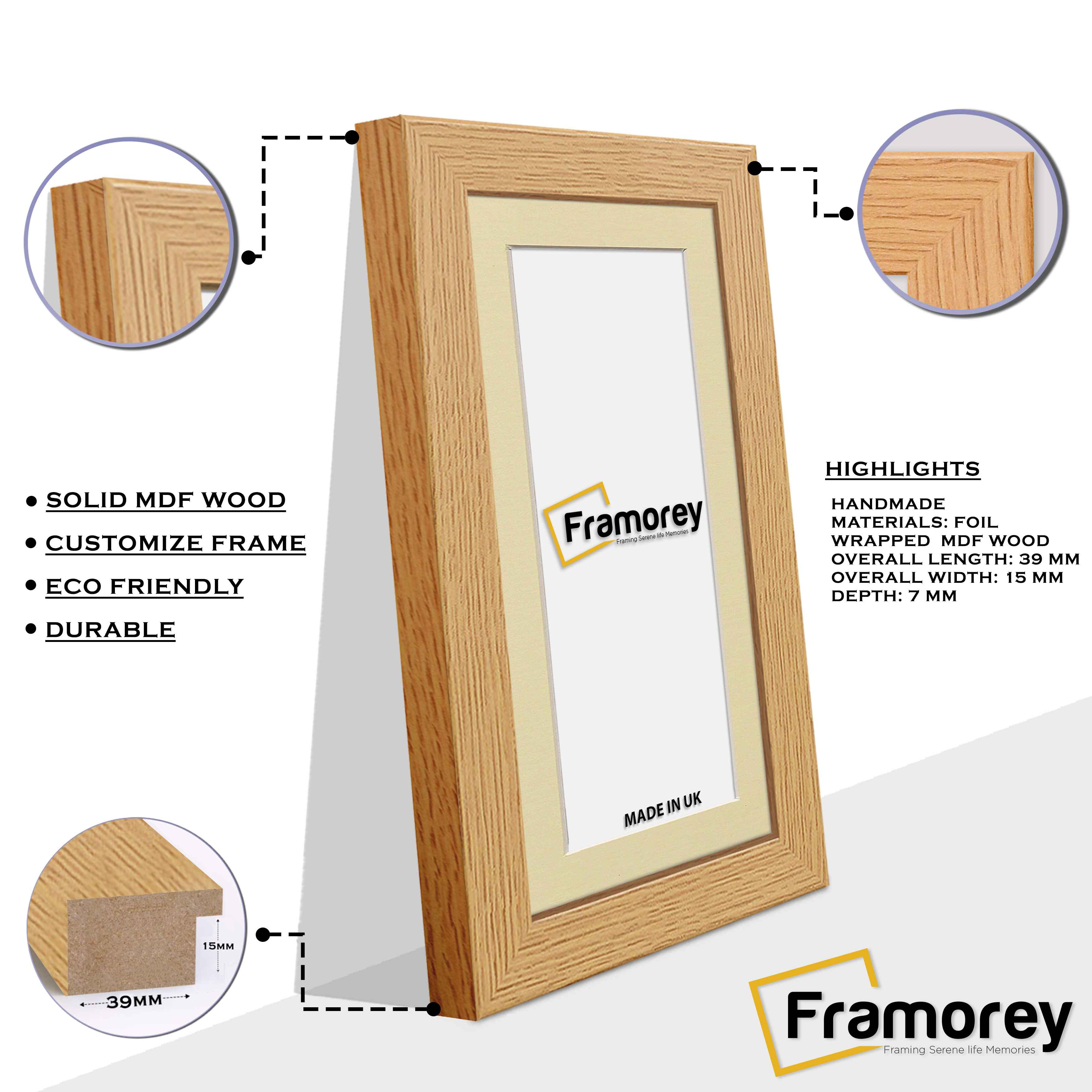 Panoramic Size Oak Picture Frames Handmade Wooden Poster Frames With Ivory Mount