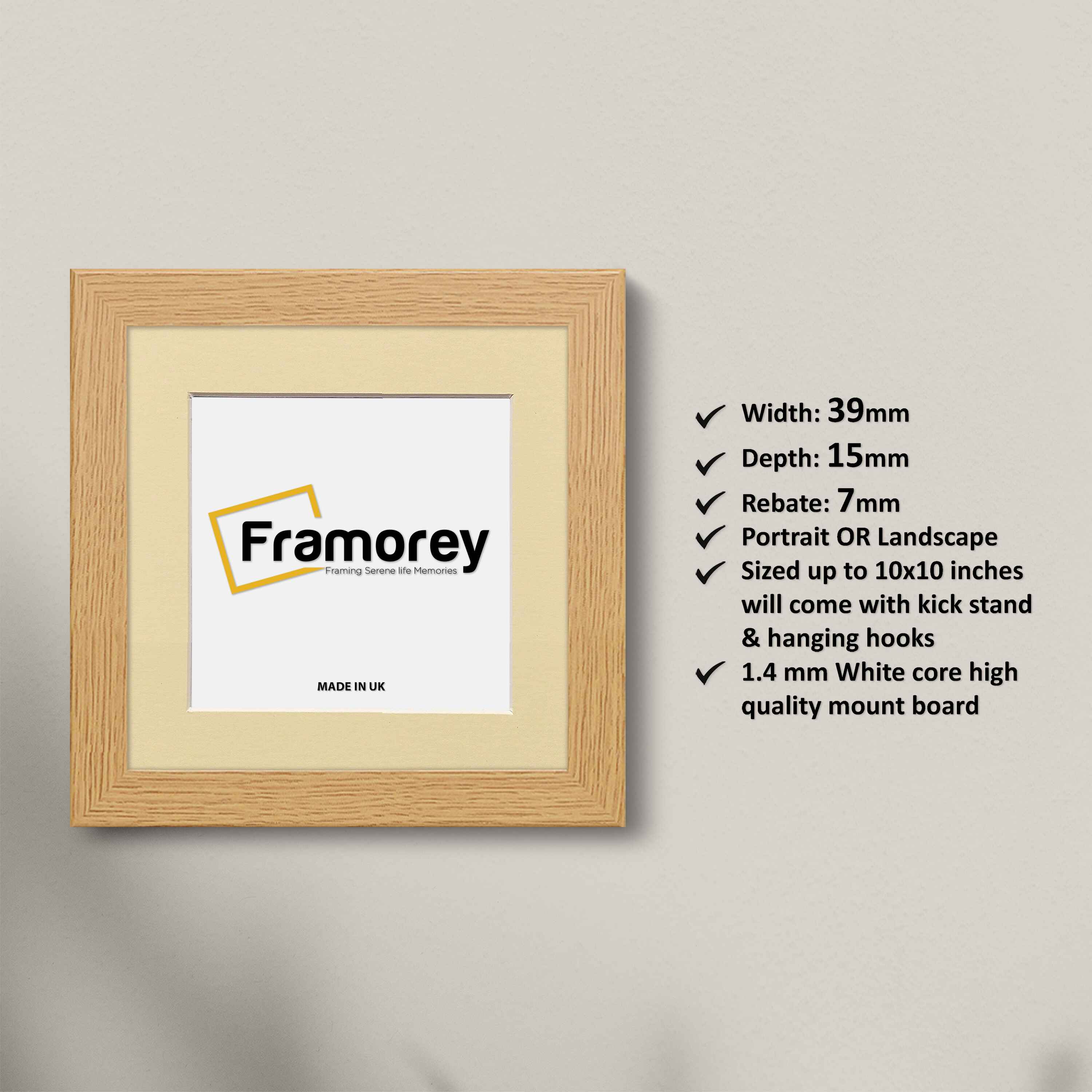 Square Size Oak Picture Frames with Ivory Mount