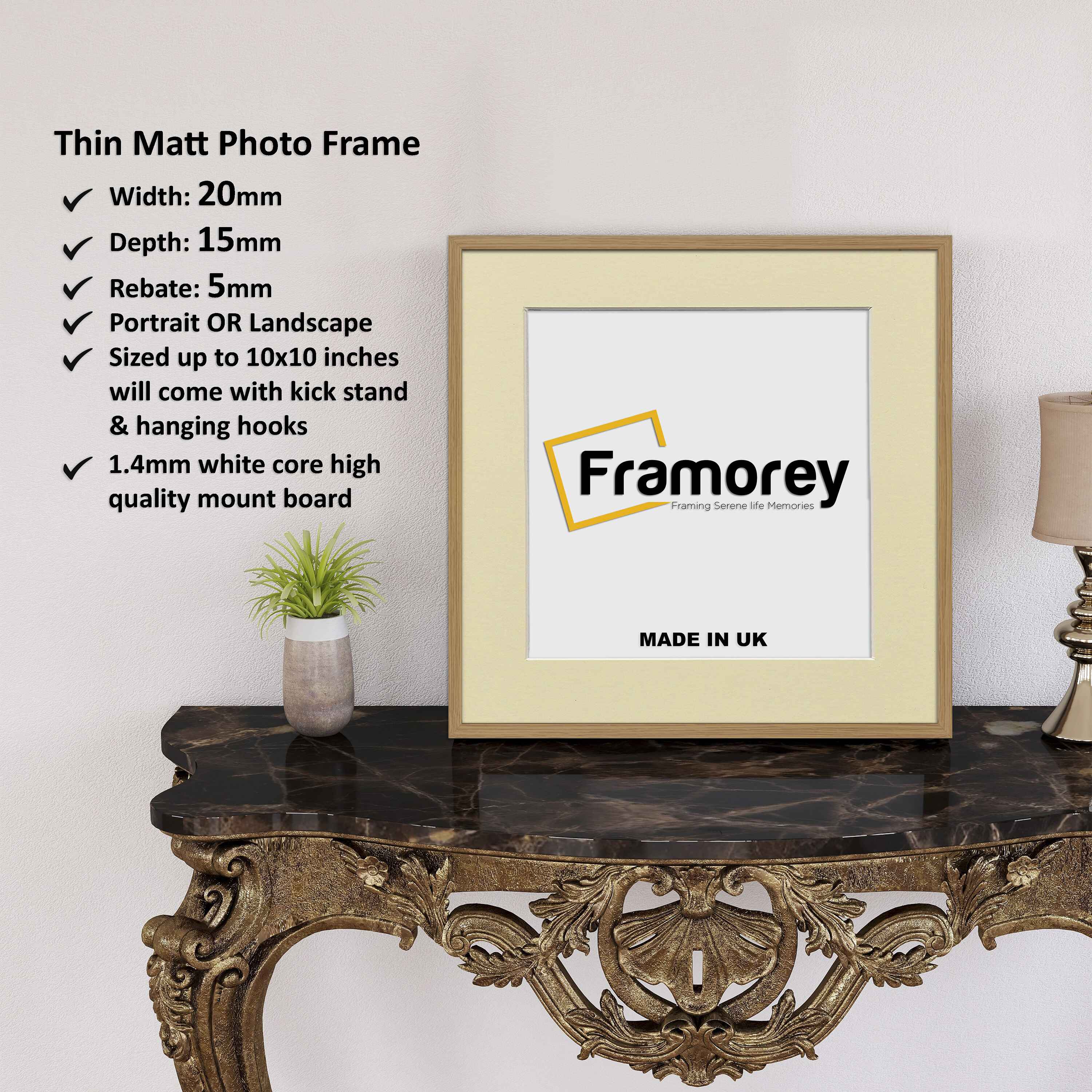 Square Size Oak Thin Matt Picture Frames With Ivory Mount