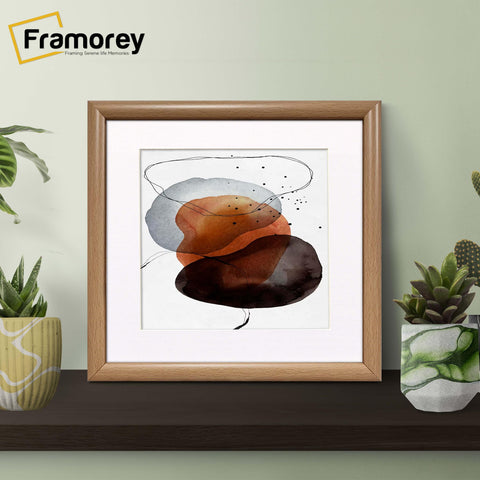 Square Size Oak Minimalist Photo Frame With White Mount