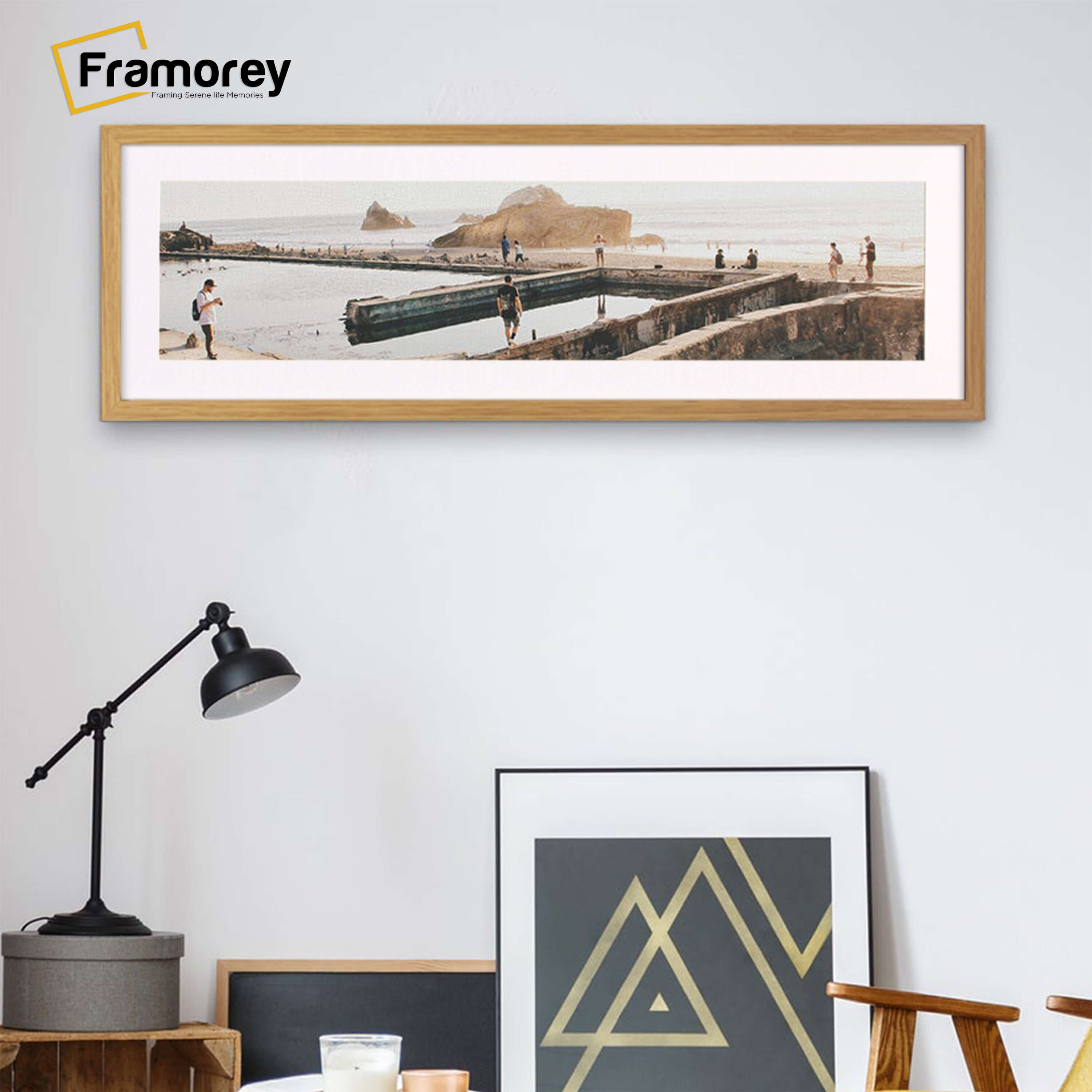 Thin Matt Panoramic Oak Pictures Frames With White Mount