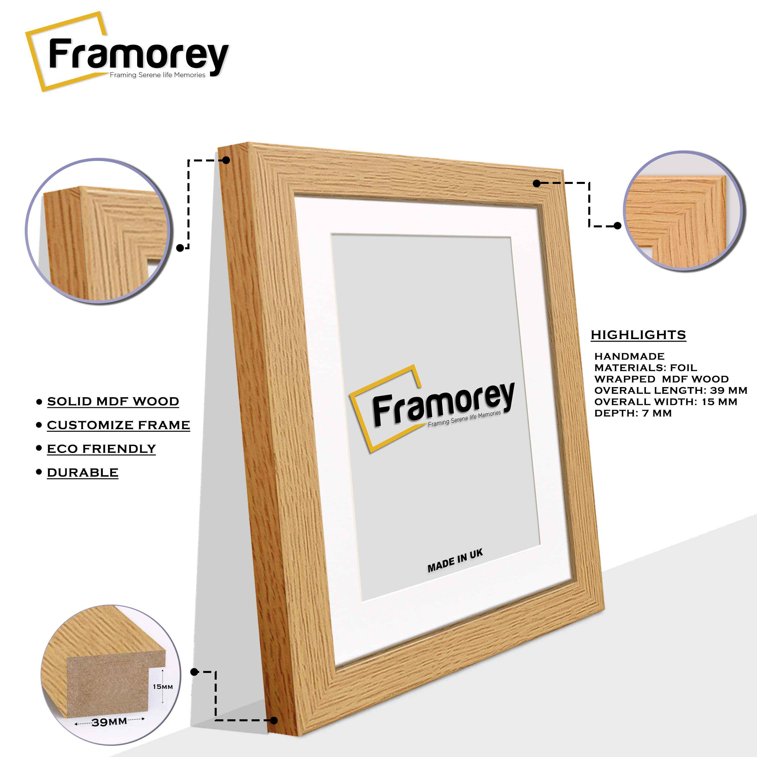 Oak Picture Photo Frames Handmade Wooden Effect Poster Frames With White Mount