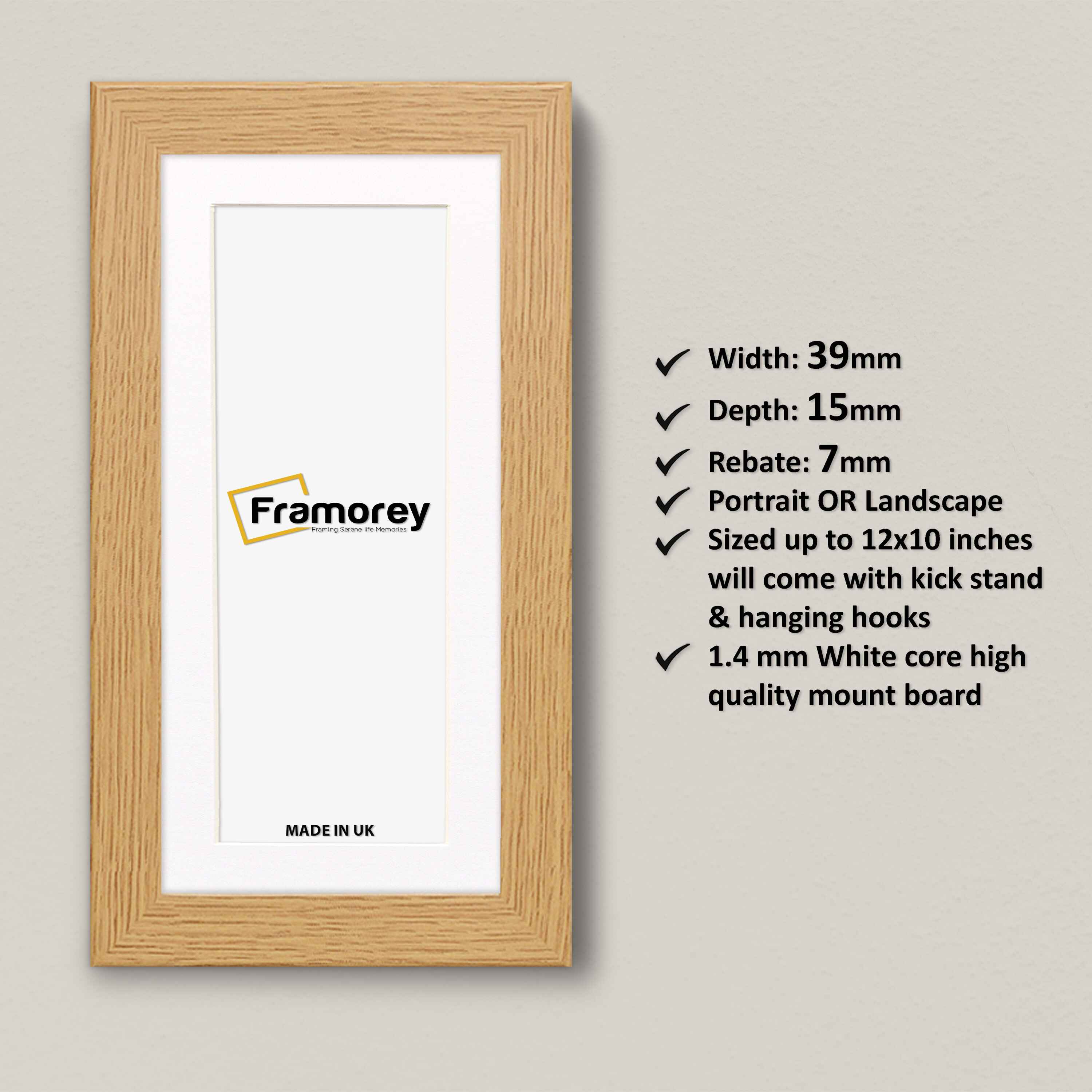 Panoramic Size Oak Picture Frames Handmade Wooden Poster Frames With White Mount