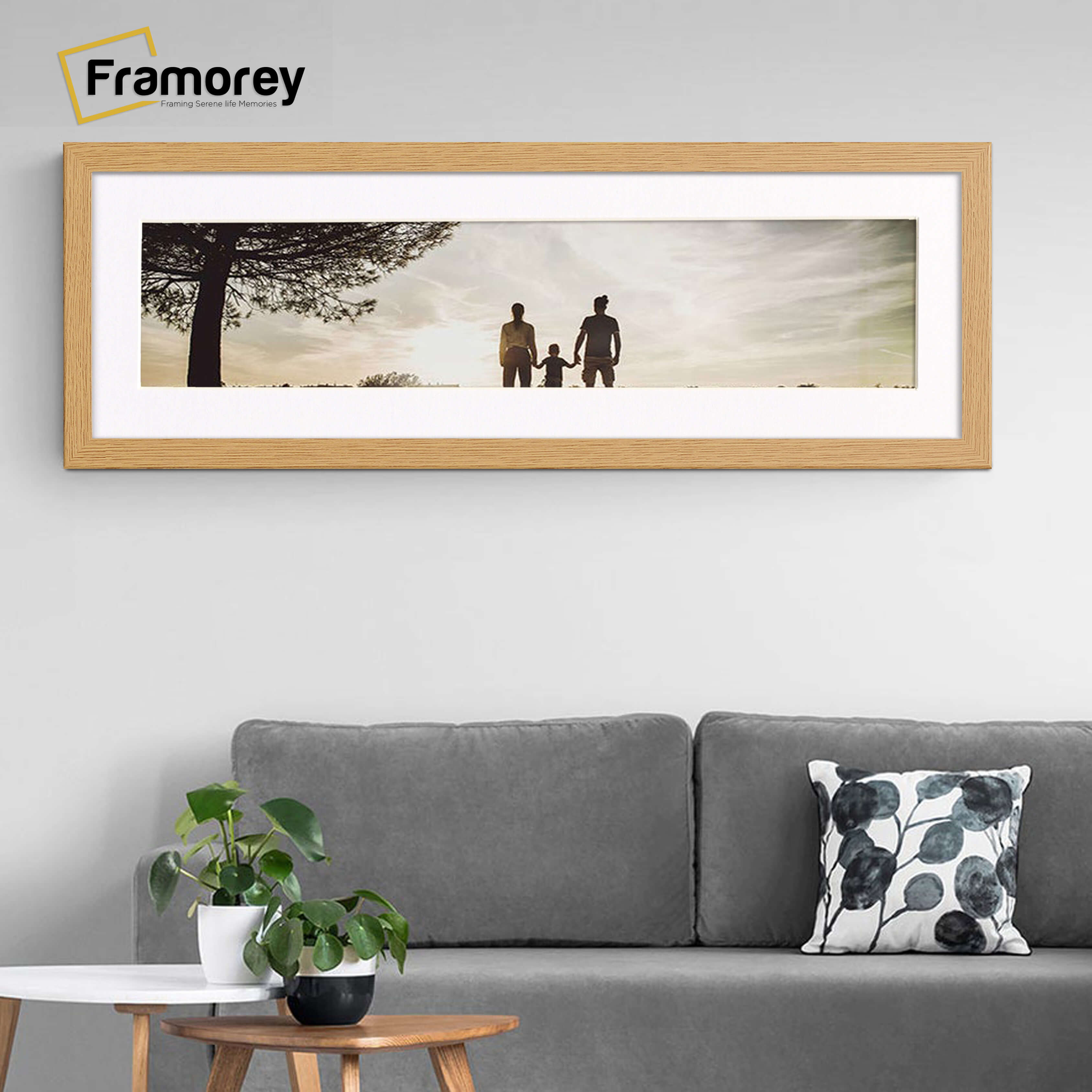 Panoramic Oak Picture Frame With White Mount Wall Décor Frame