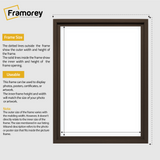Oslo Walnut picture frame size guide line diagram showing outer picture frame dimensions and inner opening dimensions,  plus brief usage notes