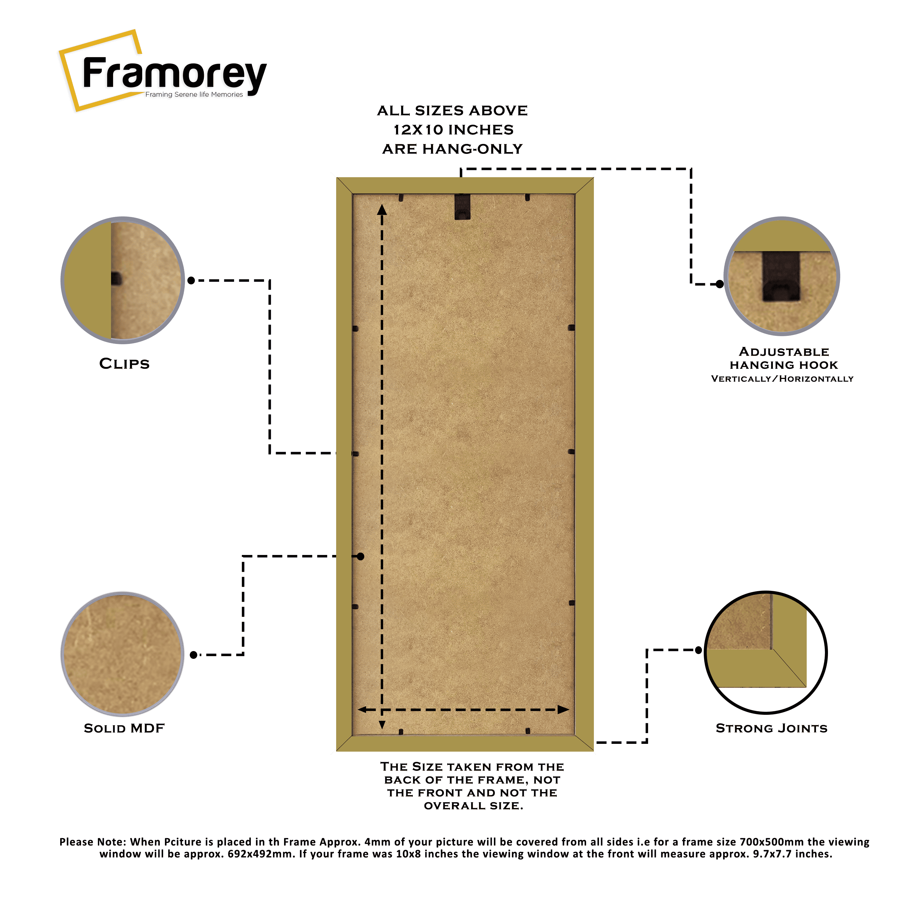 Thin Matt Panoramic Gold Pictures Frames With White Mount