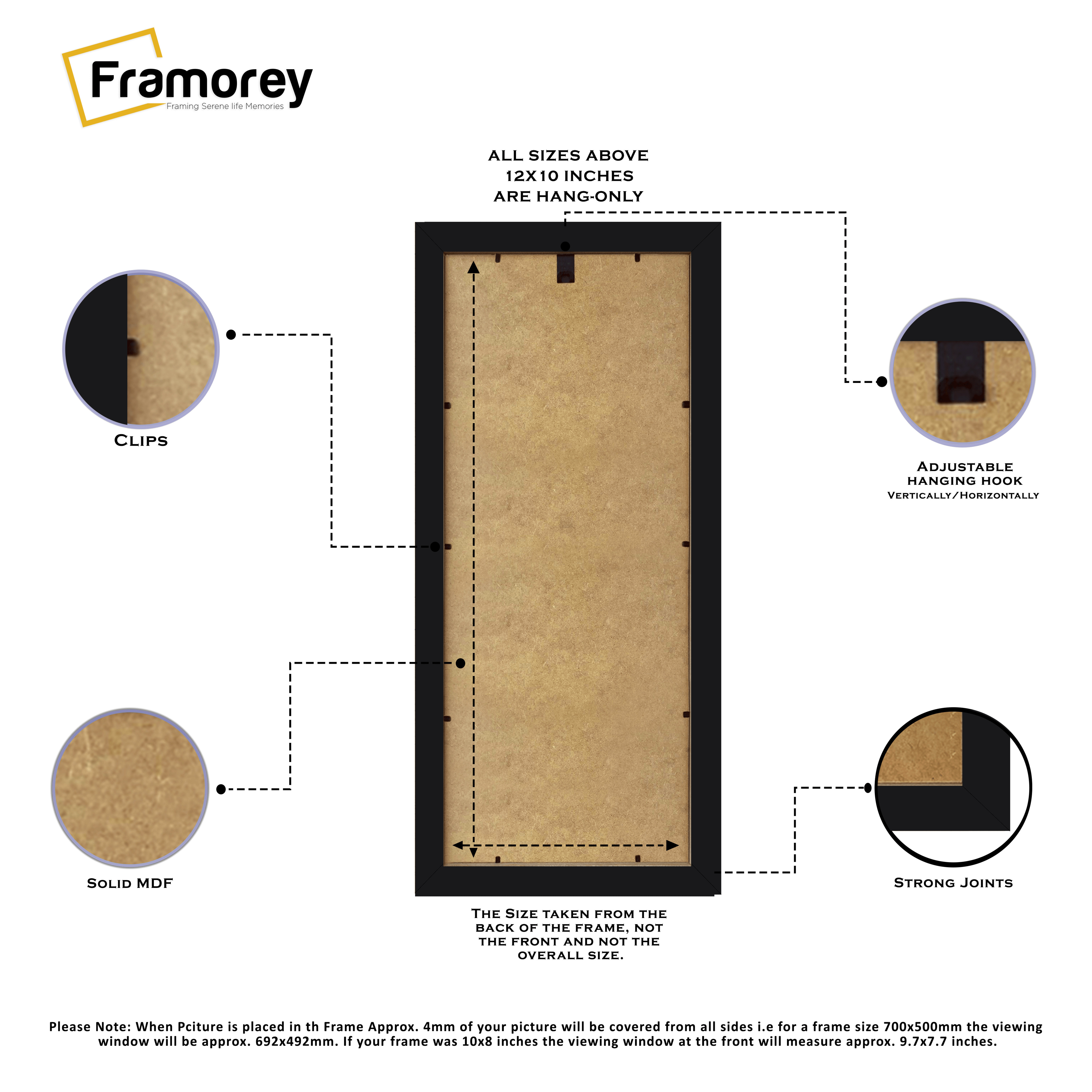 Panoramic Ash Black Picture Frame With white Mount