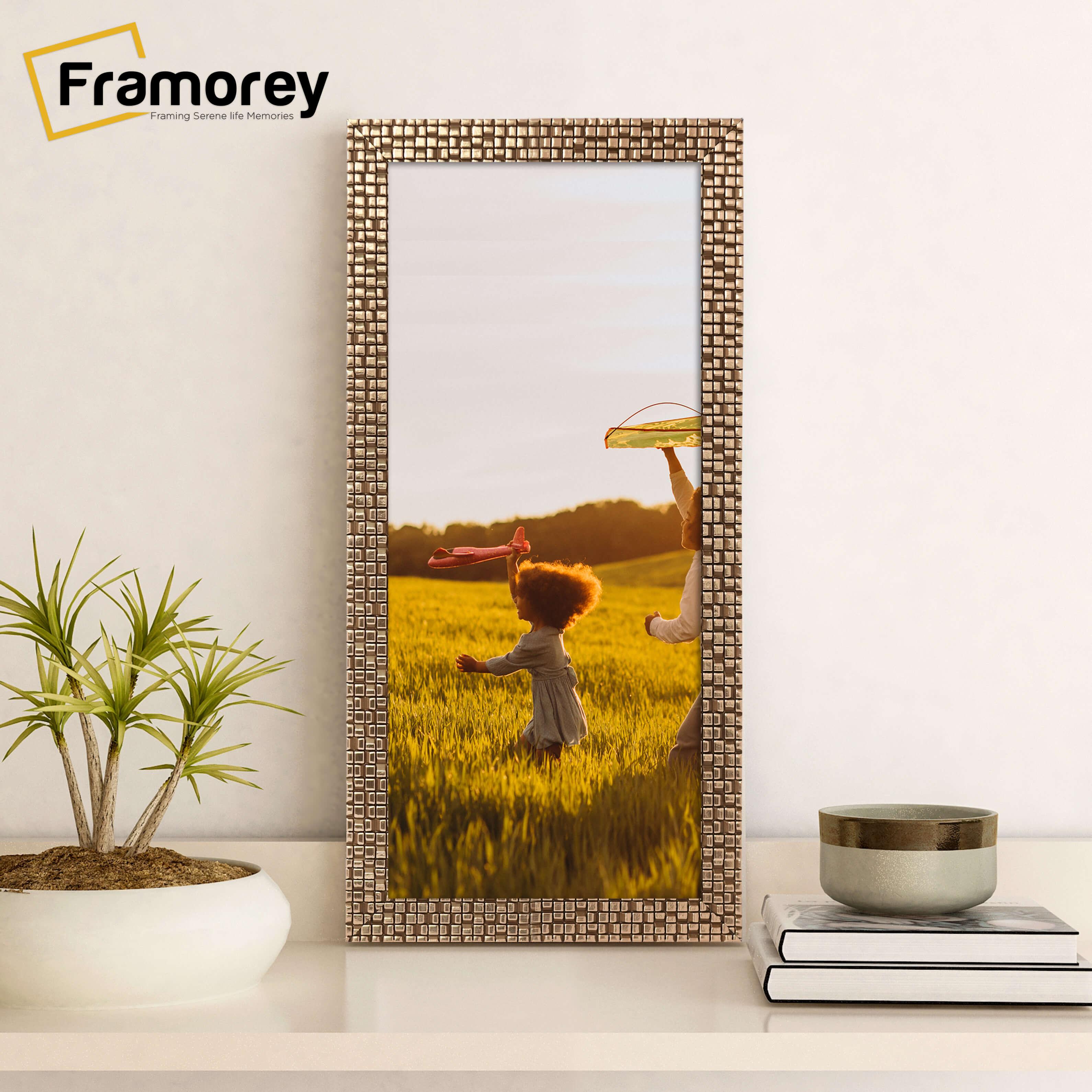 Panoramic Copper Picture Frame Rockstar Style on a wooden table standing with the wall.