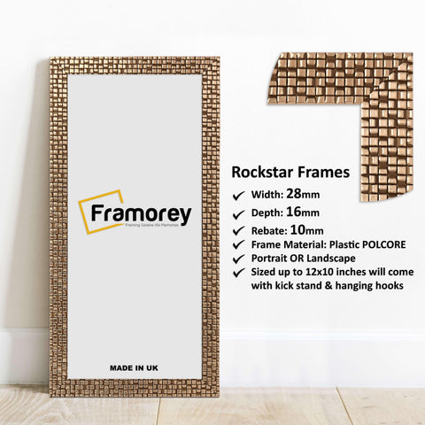 Panoramic Cooper Poster Frame Rockstar Style on a wooden surface with some details on its parts.