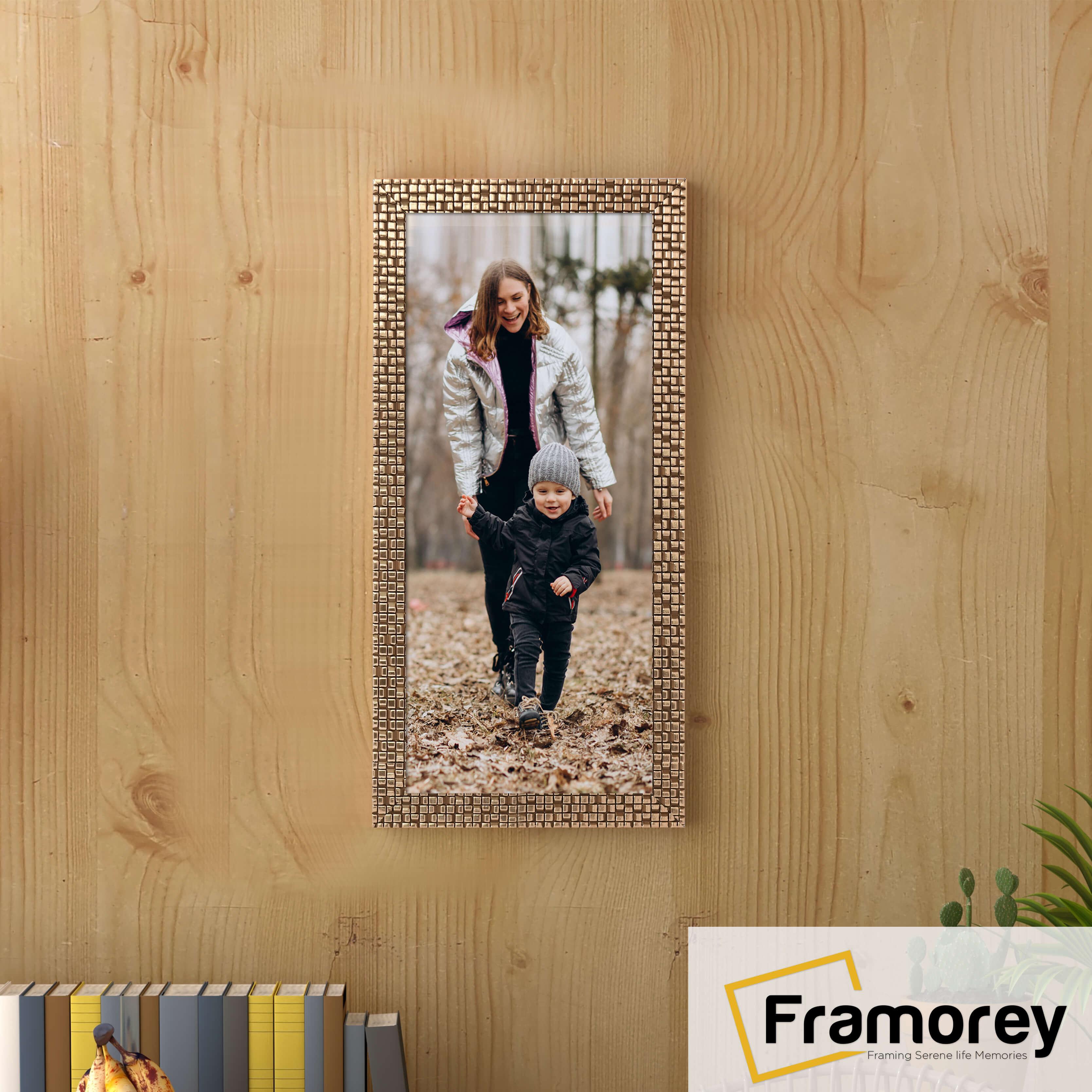 Panoramic Copper Photo Frame Rockstar Style hanging on a wooden wall.