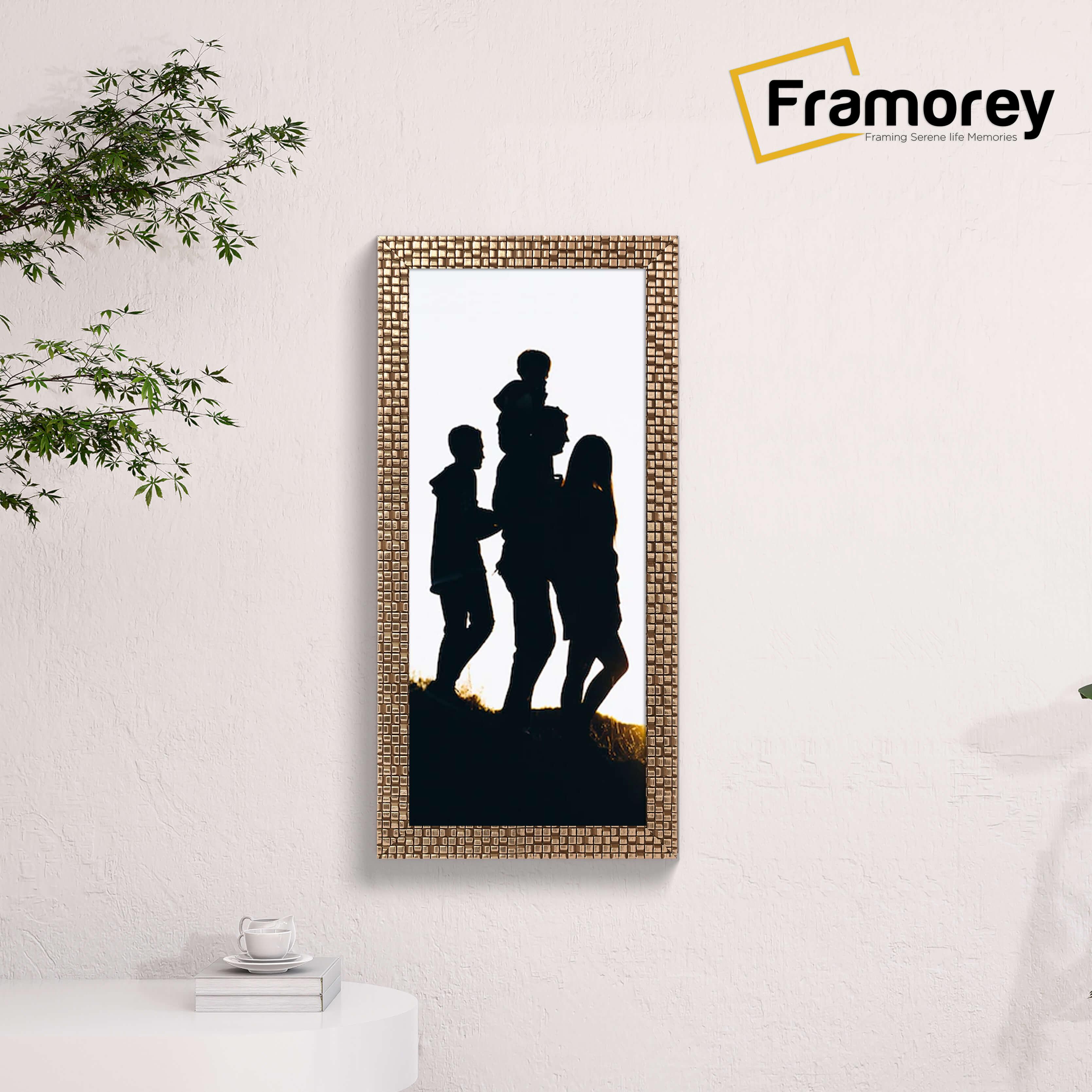 Panoramic Copper Photo Frame Rockstar Style hanging on a wooden wall.