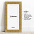 Panoramic Gold Picture Frame Handmade Wooden Poster Frame With White Mount leaning with the wall on a wooden floor with detail on its measurement.