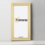 Natural Wood panoramic picture frame from front view on a plain white surface standing with a wall