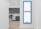 Panoramic Size Blue Photo Frames hanging on a wall near the kitchen.