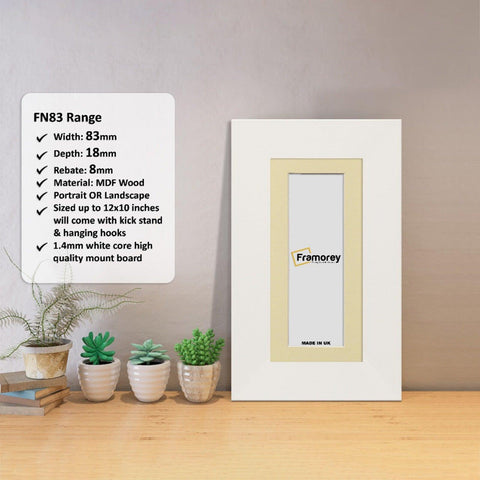 Panoramic White Photo Print Frame with Ivory Mount with some detail on its parts.