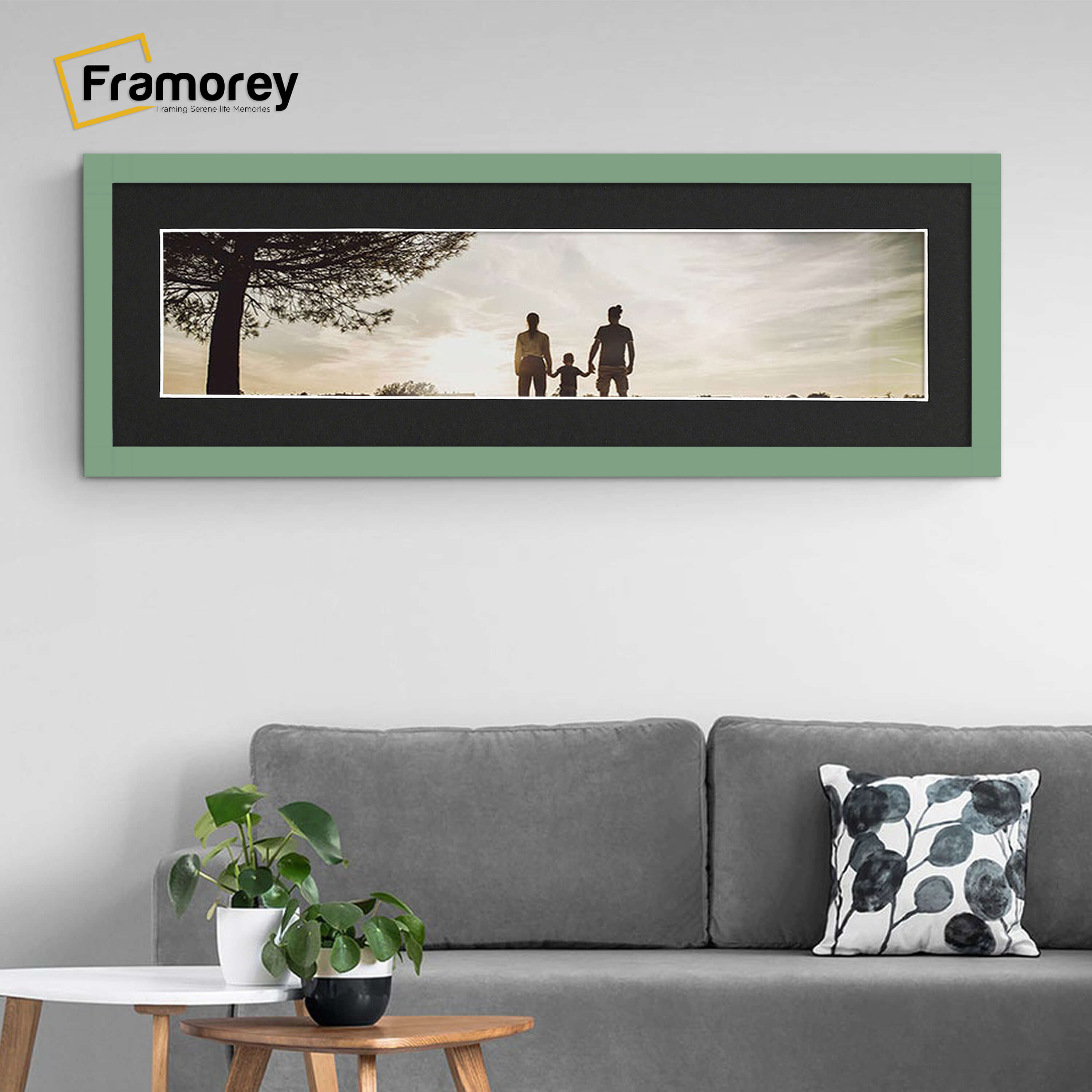 Panoramic Green Picture Frame With Black Mount Wall Décor Frame
