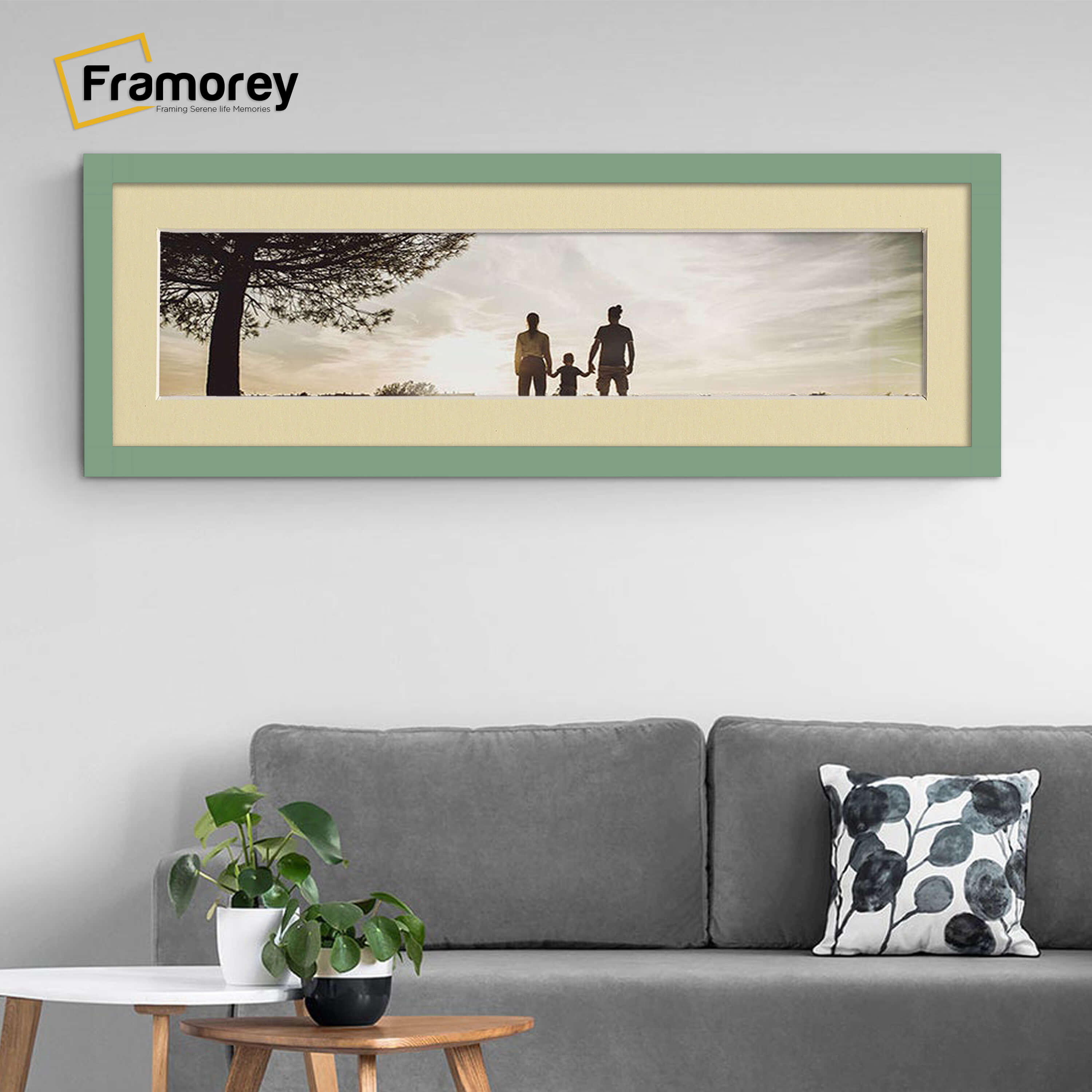 Panoramic Green Picture Frame With Ivory Mount Wall Décor Frame