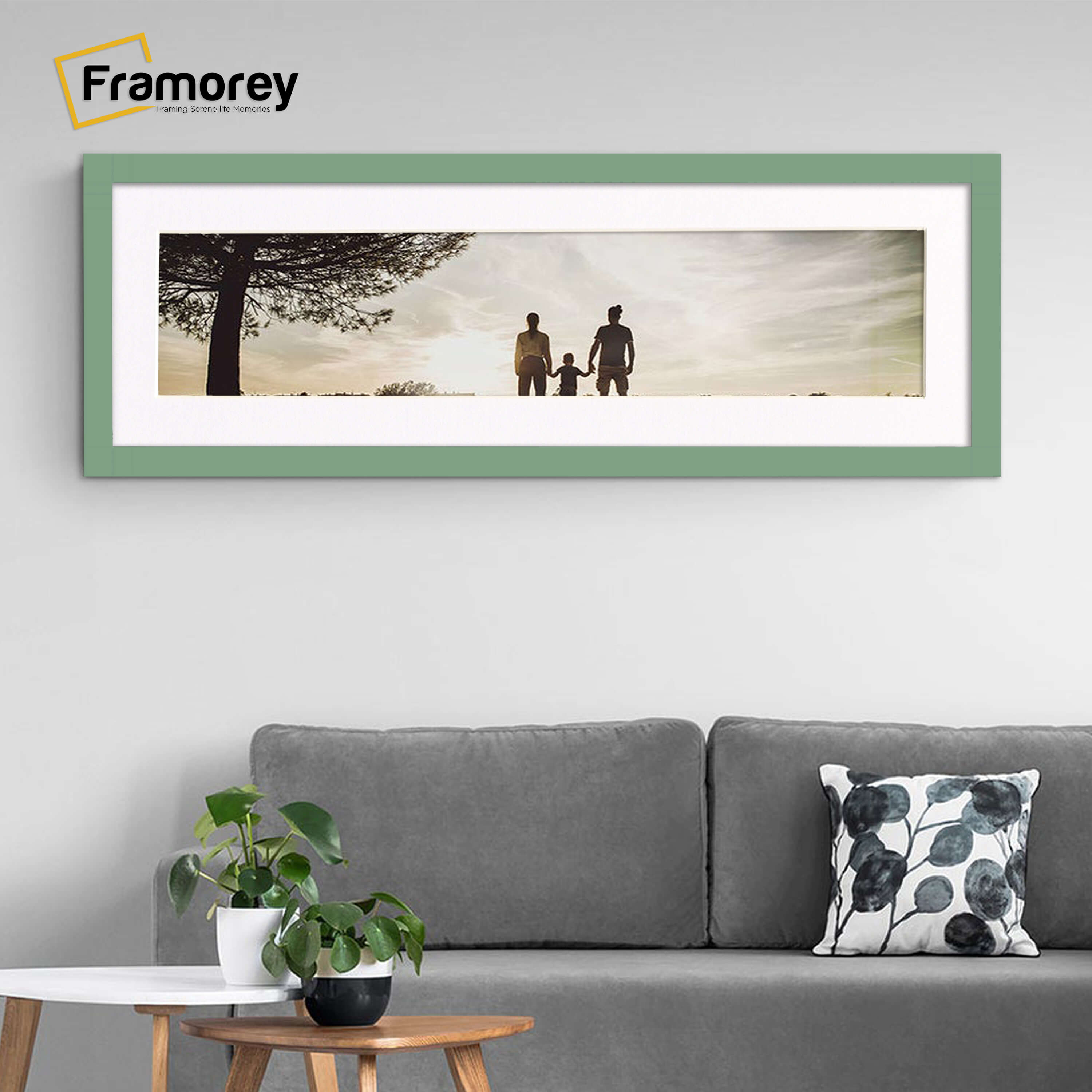 Panoramic Green Picture Frame With White Mount Wall Décor Frame