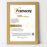 Pine picture frame shown from front view on a plain white surface standing with a wall