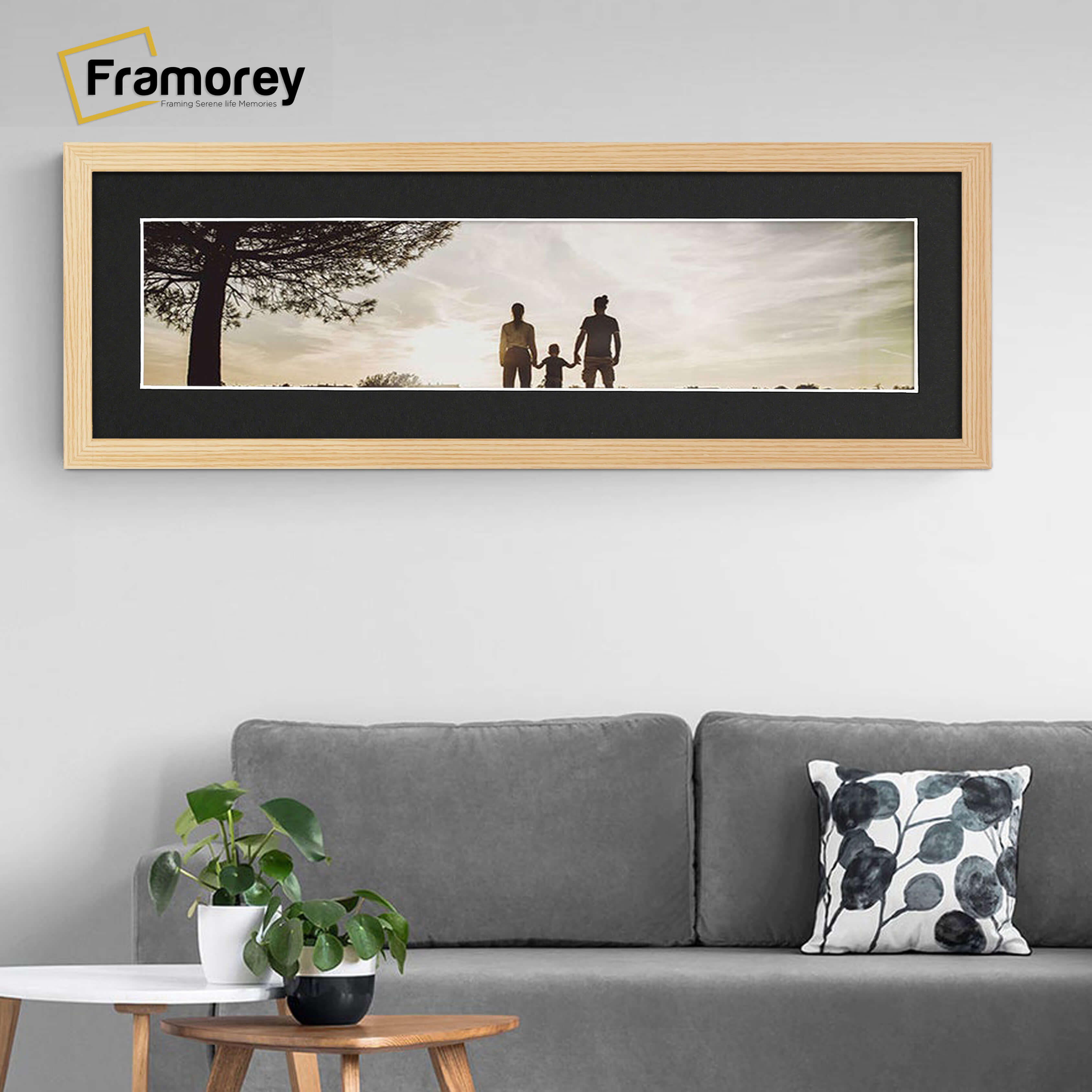 Panoramic Pine Picture Frame With Black Mount Wall Décor Frame