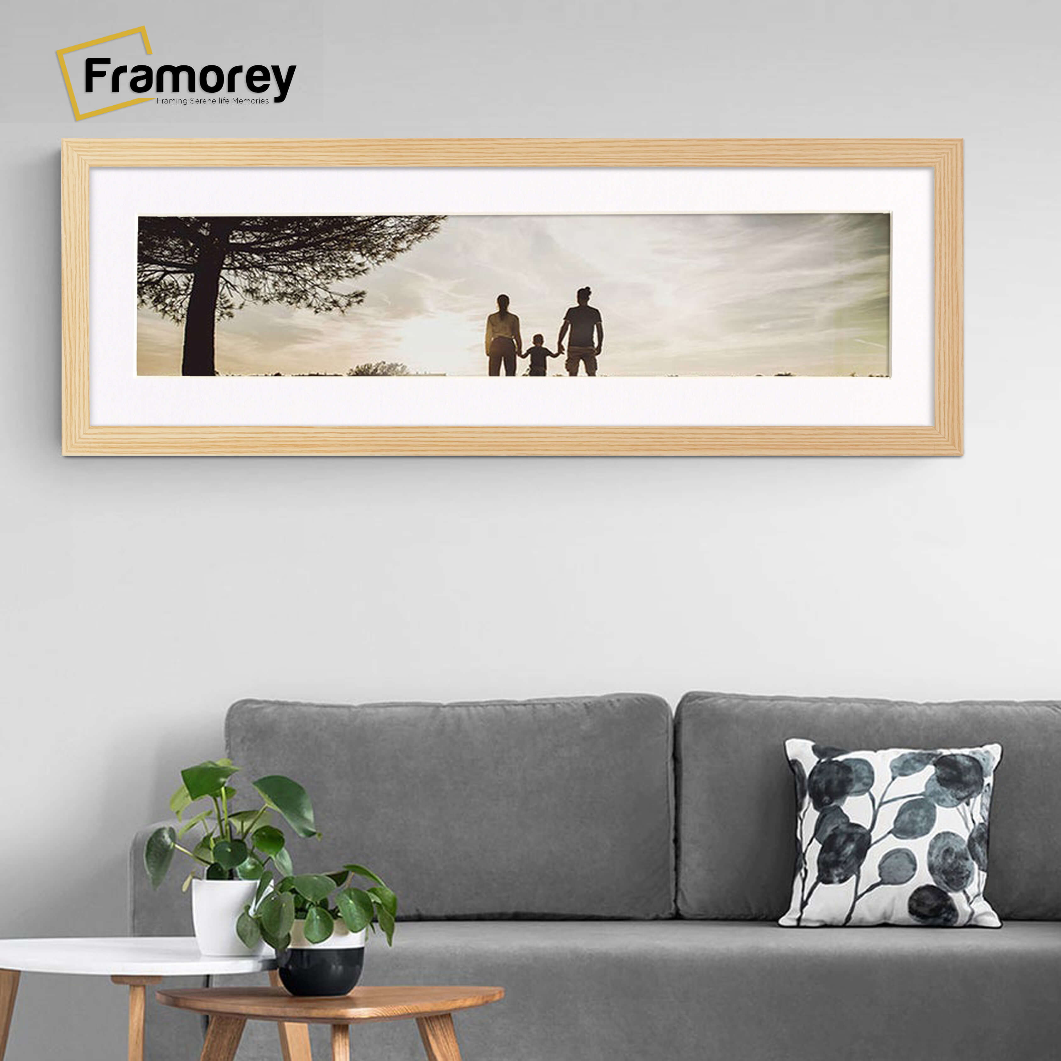 Panoramic Pine Picture Frame With White Mount Wall Décor Frame