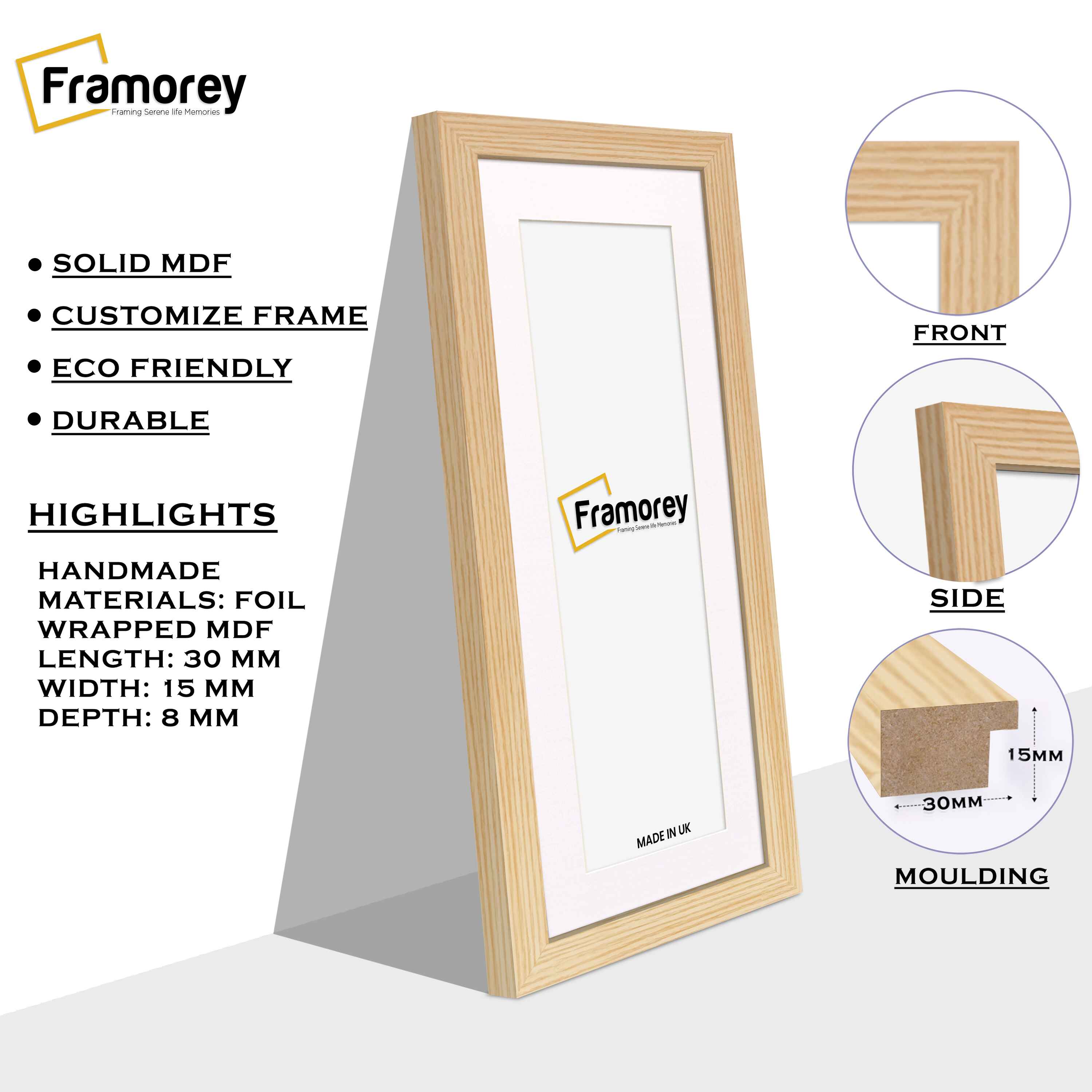 Panoramic Pine Picture Frame With White Mount Wall Décor Frame