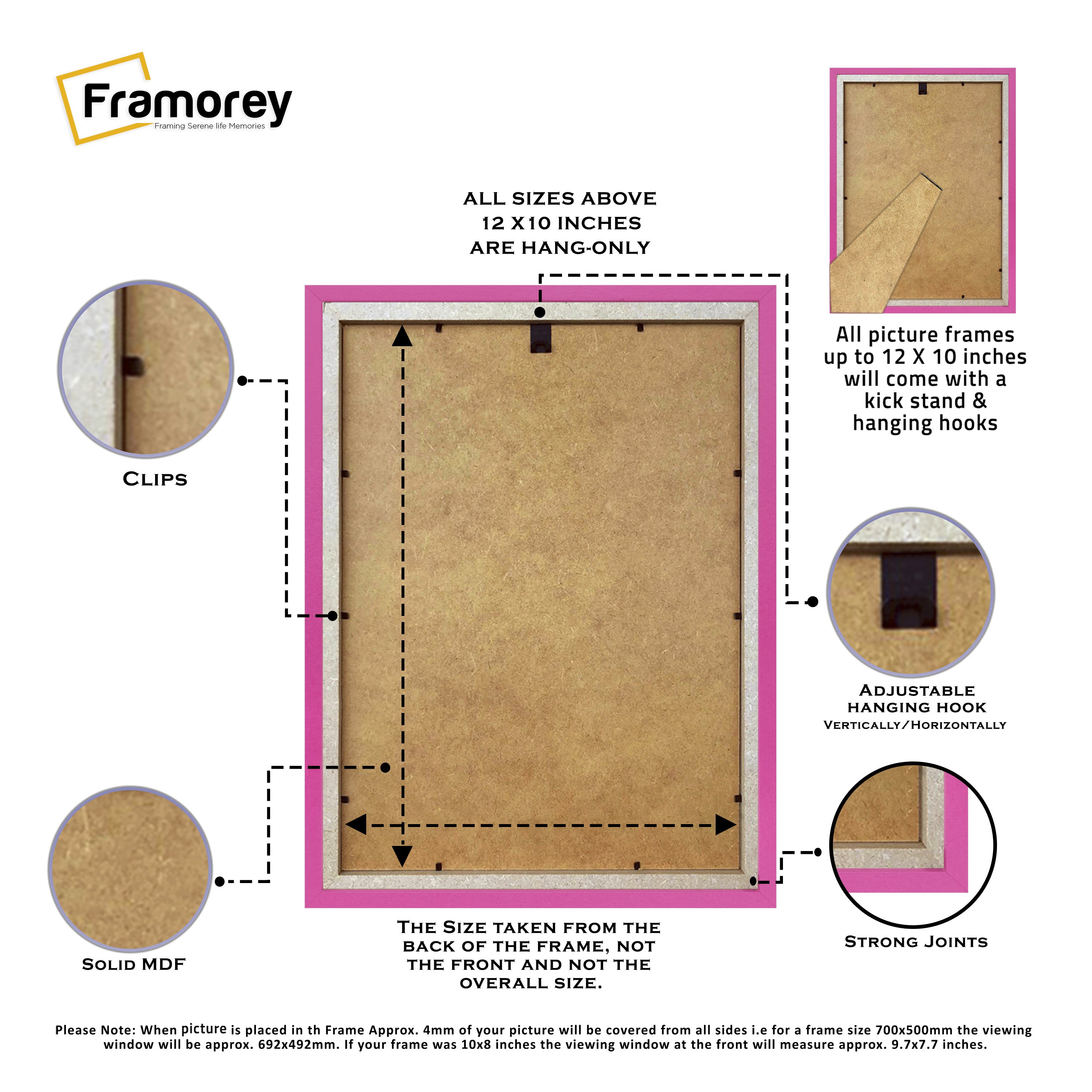 Pink Picture Frame Backside View  Highlighting it's Features