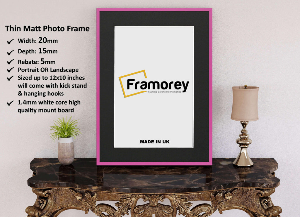 Thin Pink Photo Frame With Black Mount Flat Wooden Effect Picture Frame Maxi Art Poster Frames - FRAMOREY