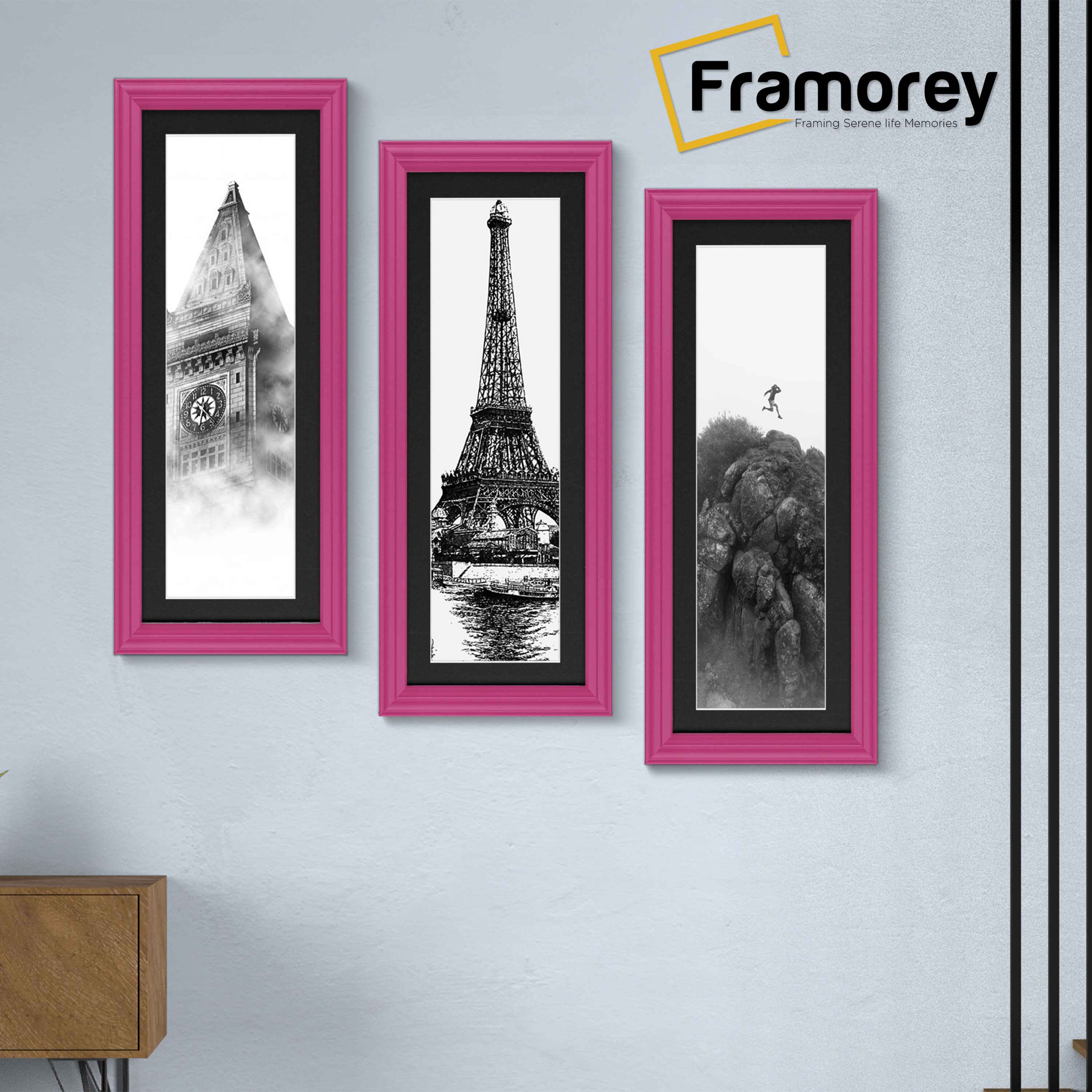 Antique Style Panoramic  Size Pink Picture Frame Wall Art Photo Frame With Black Mount