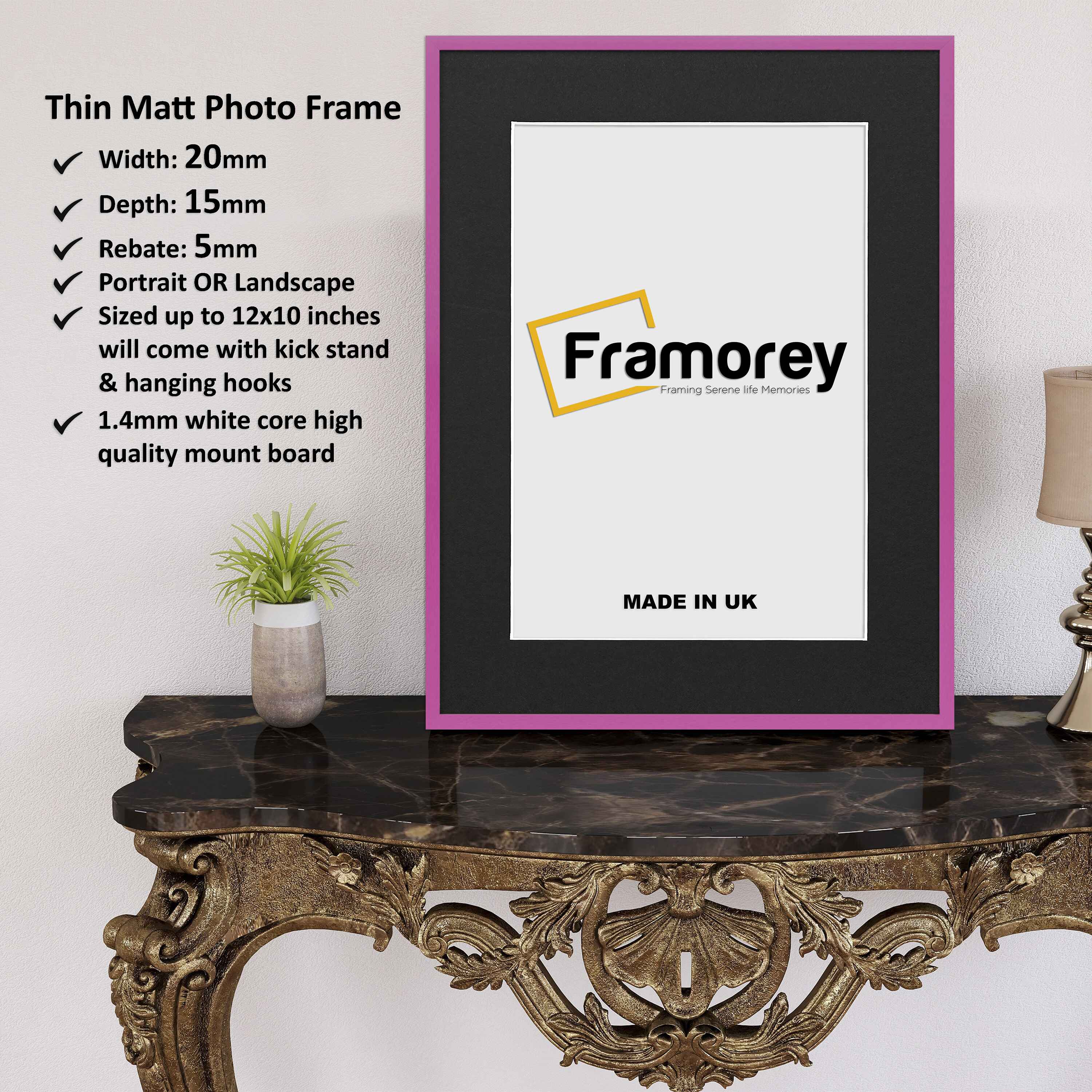 Thin Matt Pink Picture Frame With Black Mount