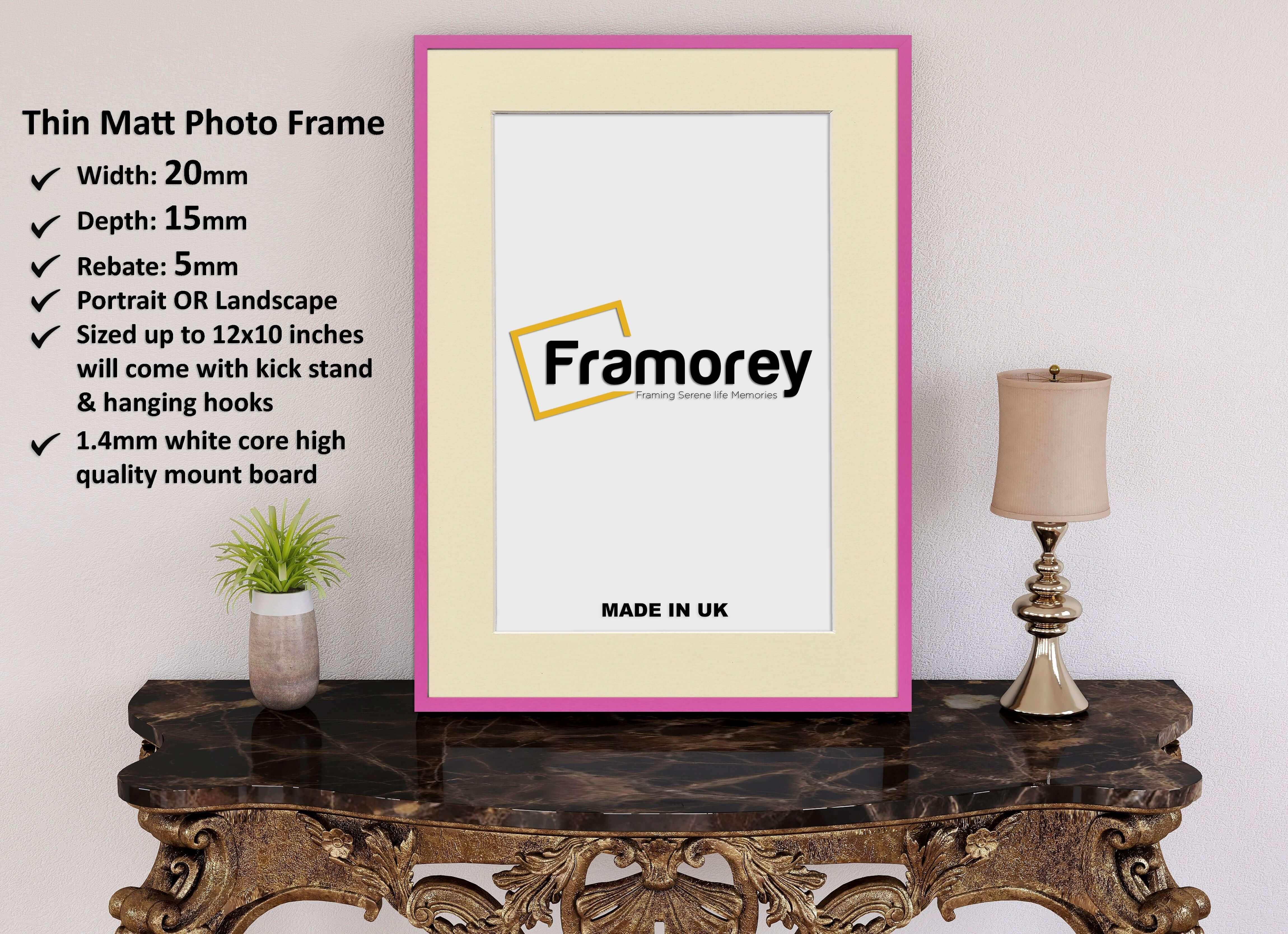 Thin Pink Photo Frame With Ivory Mount Flat Wooden Effect Picture Frame Maxi Art Poster Frames - FRAMOREY