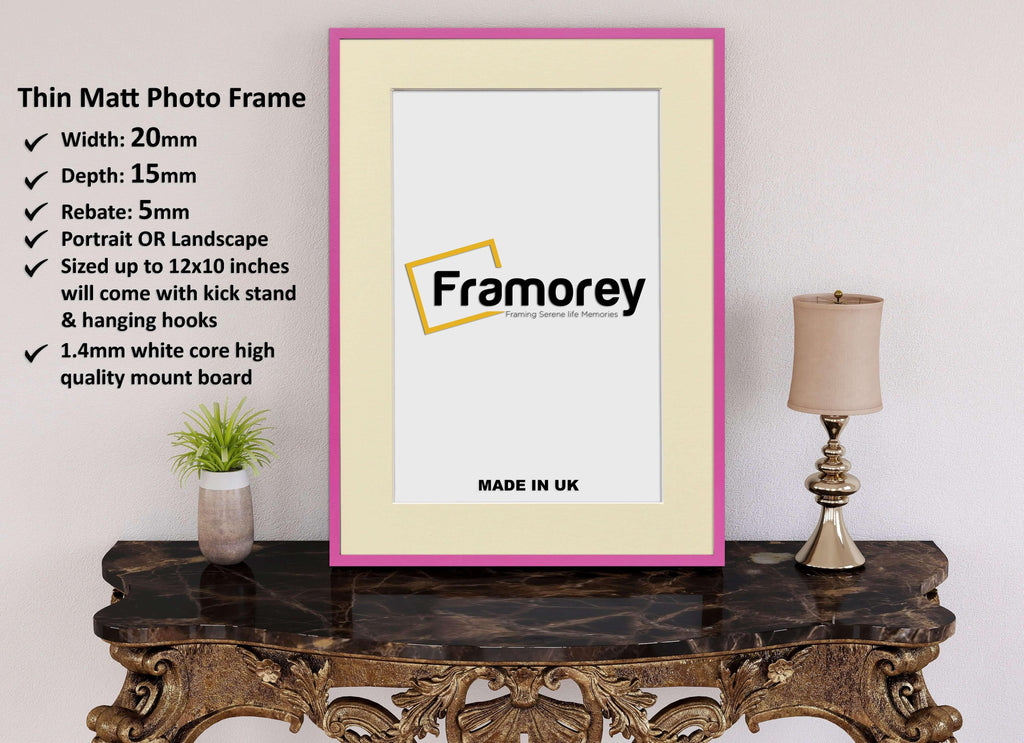 Thin Pink Photo Frame With Ivory Mount Flat Wooden Effect Picture Frame Maxi Art Poster Frames - FRAMOREY