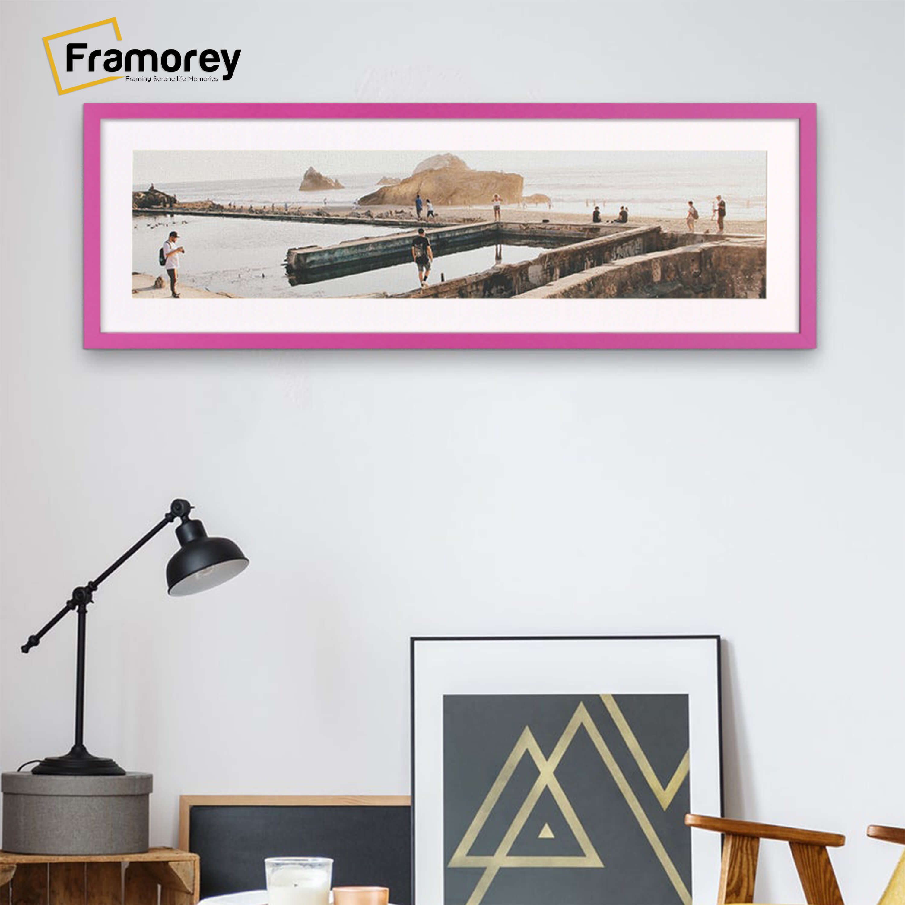 Thin Matt Panoramic Pink Picture Frames With White Mount