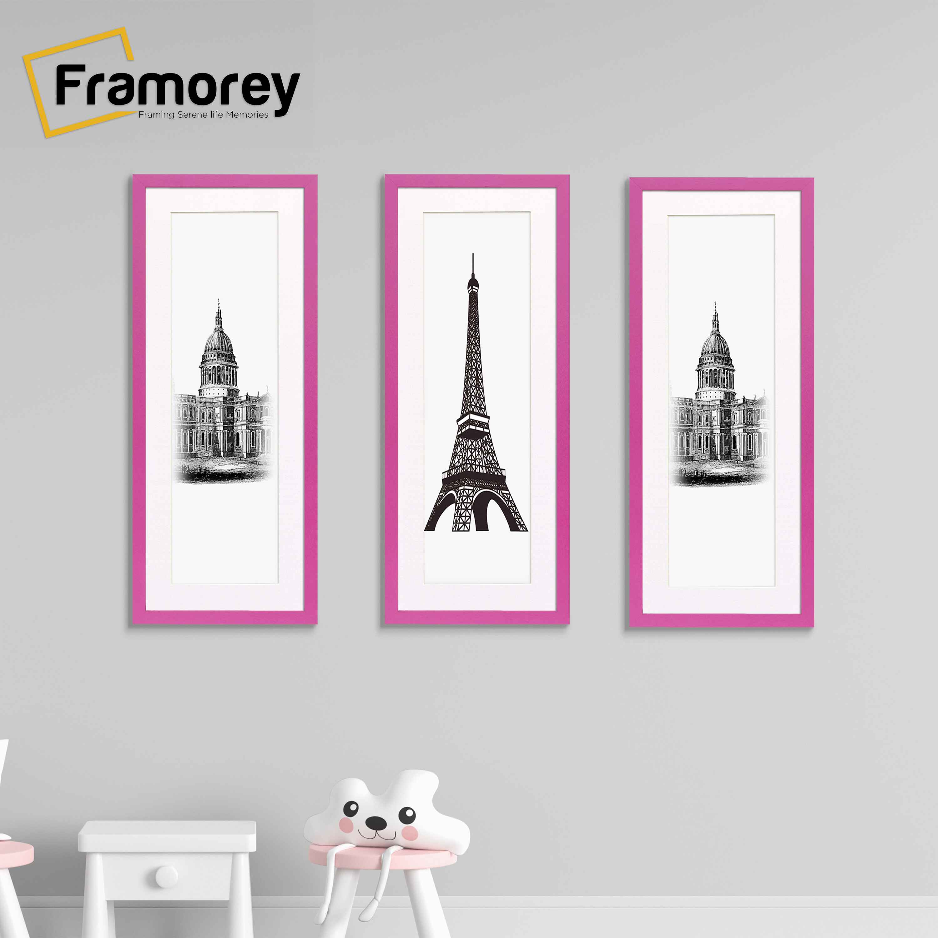 Thin Matt Panoramic Pink Picture Frames With White Mount