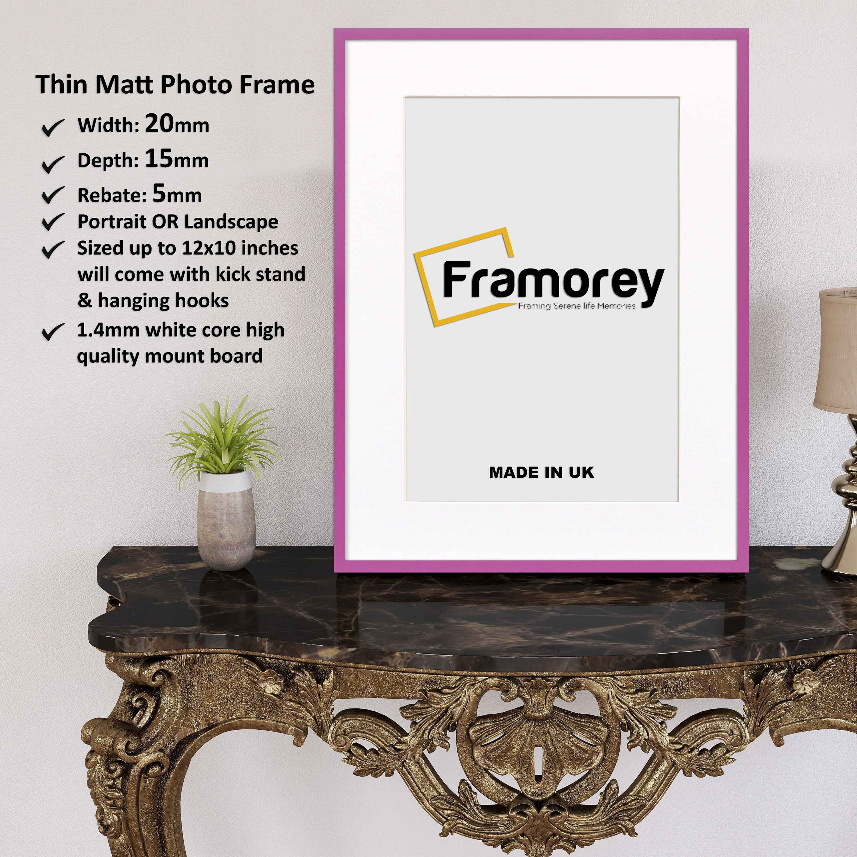 Thin Matt Pink Picture Frame With White Mount
